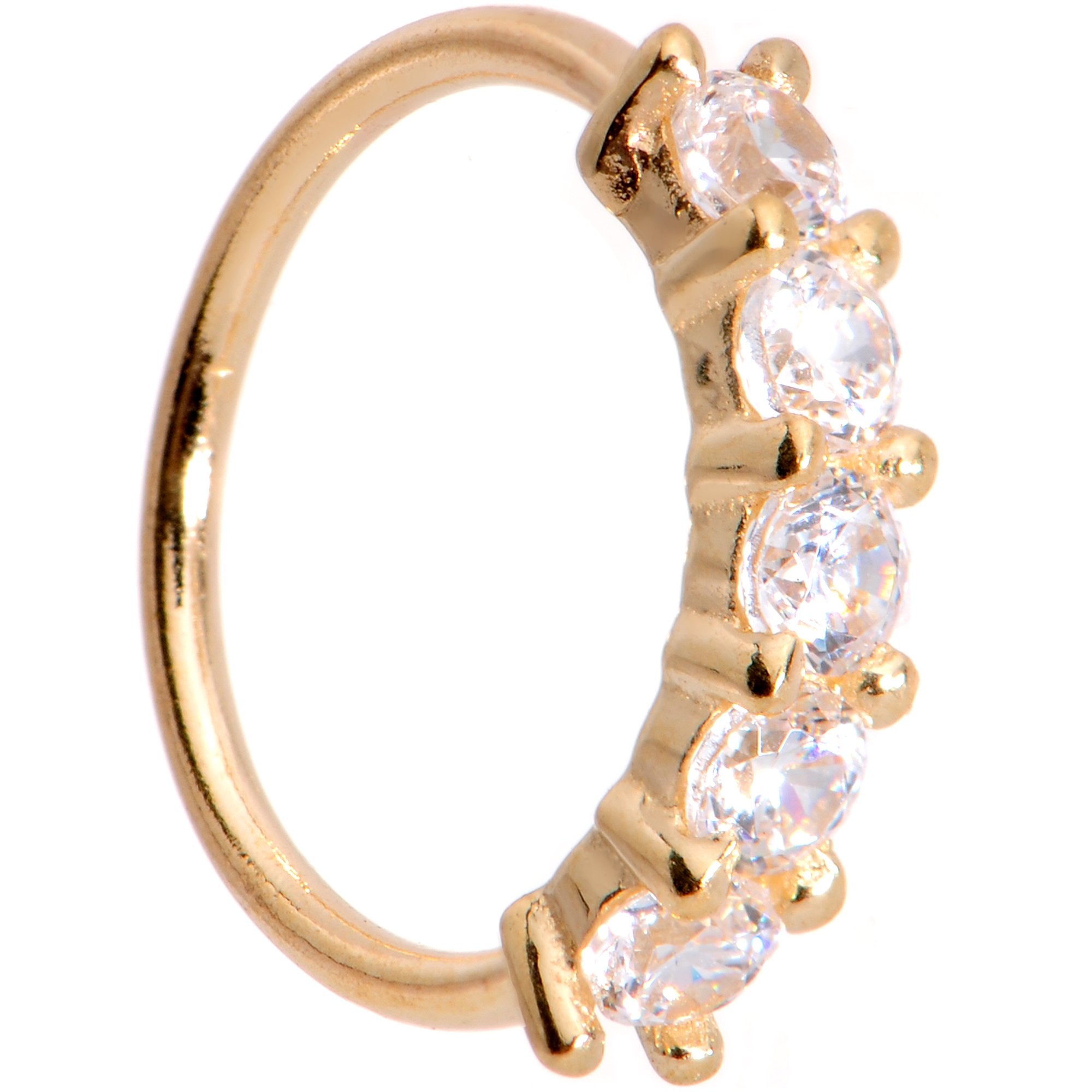 20 Gauge 1/4 Clear CZ Gem 14kt Yellow Gold Seamless Circular Ring