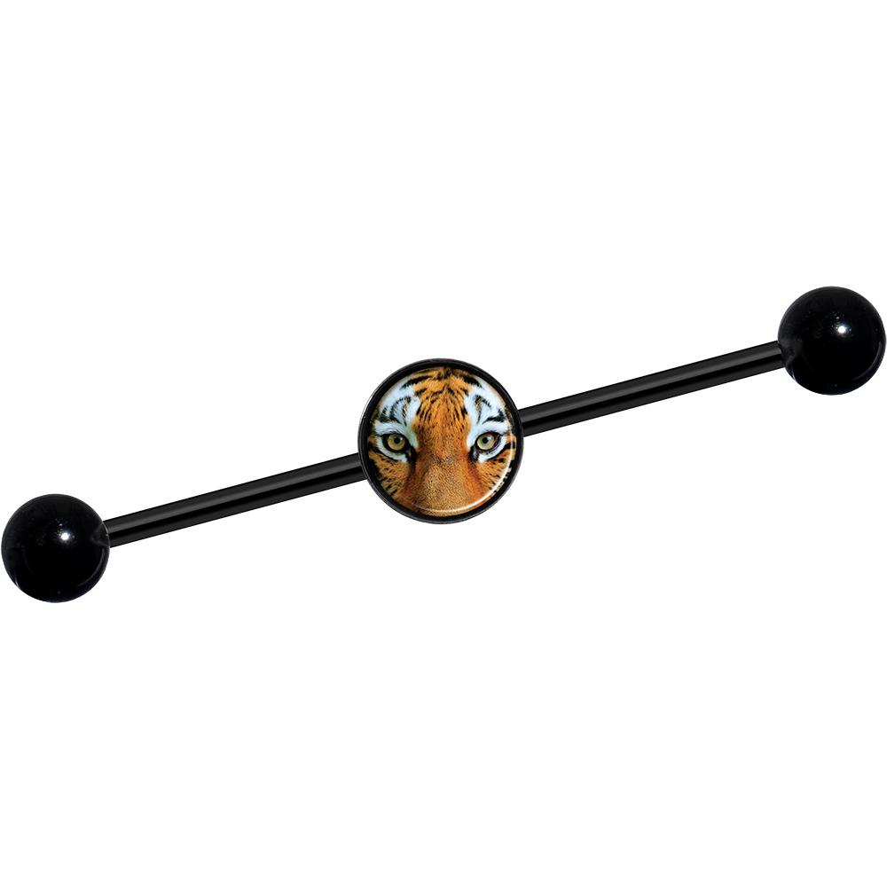 14 Gauge Full Color Tiger Eyes Black Industrial Barbell 37mm