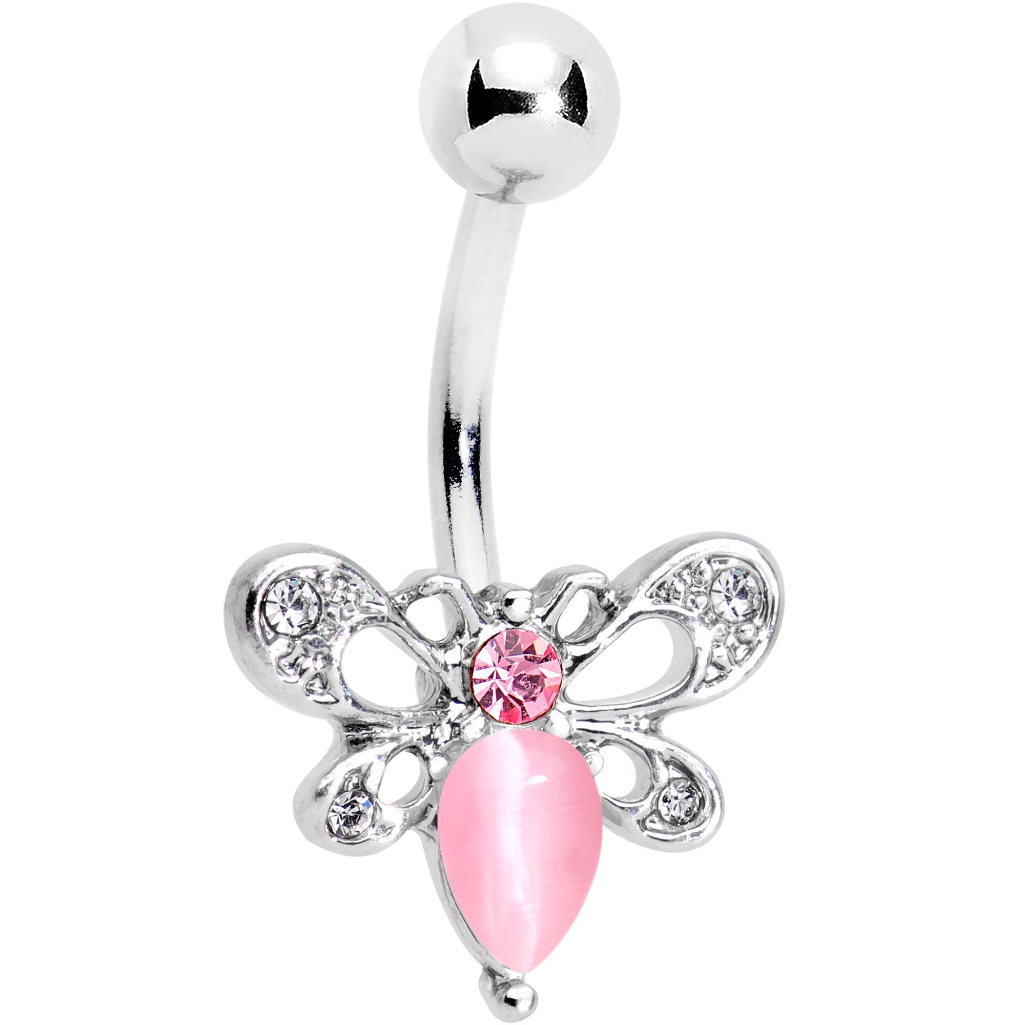 Clear Pink Gem Sweet as Honey Dragonfly Belly Ring