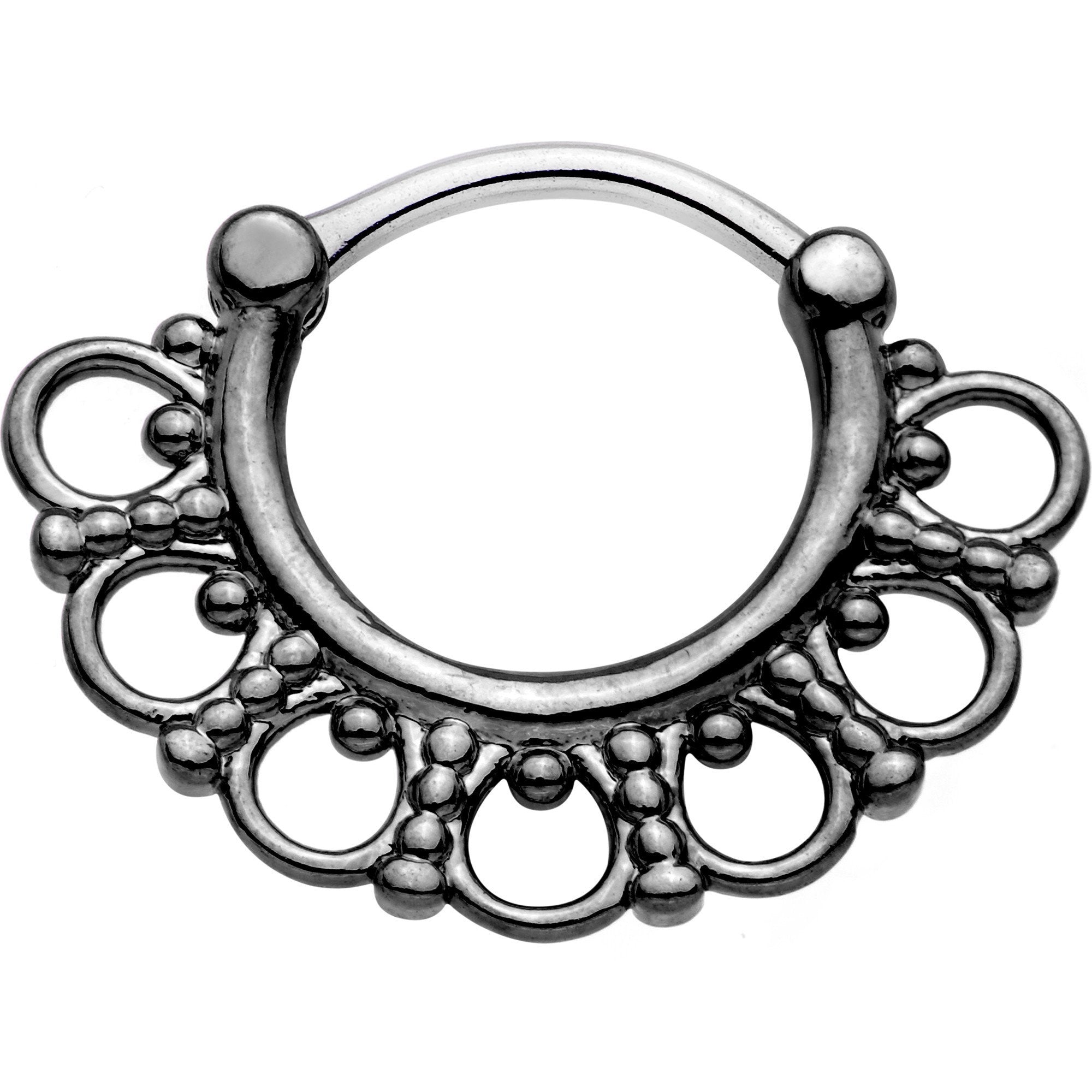 16 Gauge 5/16 Gunmetal Tribal Filigree Fan Septum Clicker