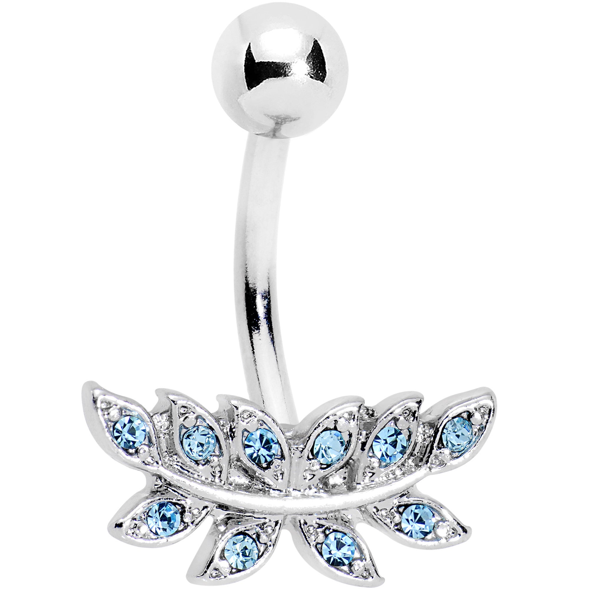 Blue Gem Sprouting Ivy Leaf Belly Ring