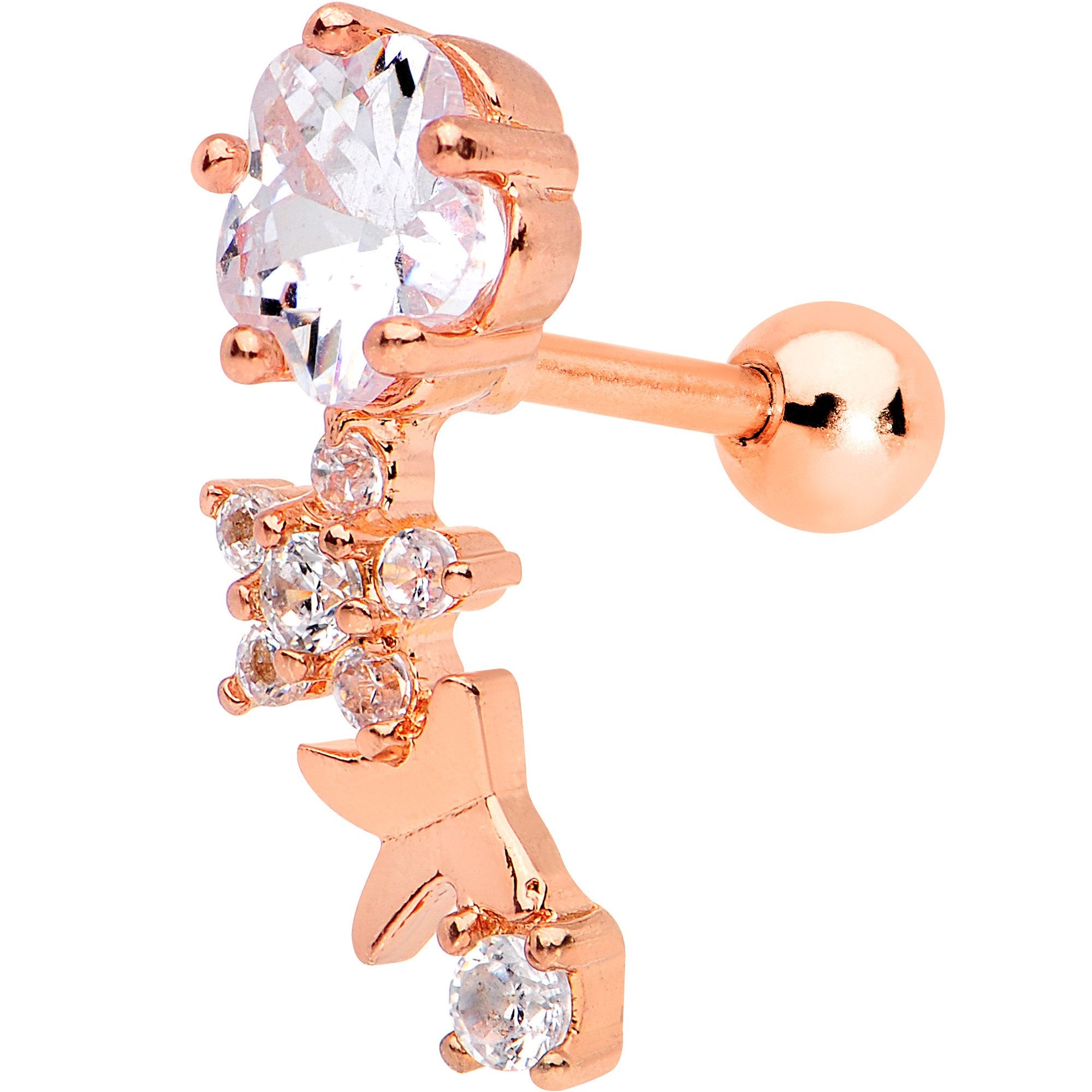 Clear Gem Rose Gold Tone Anodized Cascade Right Cartilage Earring