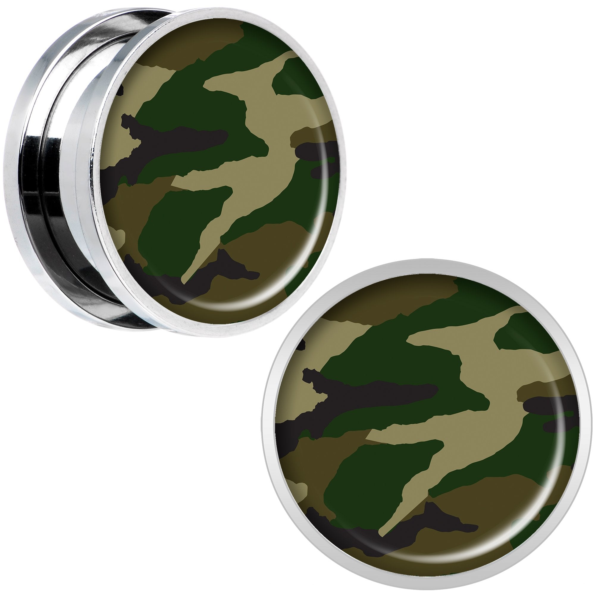 Woodland Camo Print Steel Screw Fit Plug Set 18mm