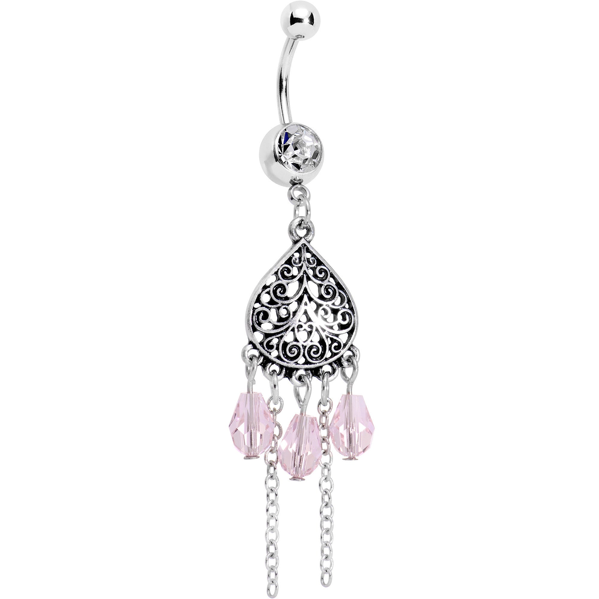 Pink Clear Gem Lovely Ladies Lattice Heart Dangle Belly Ring