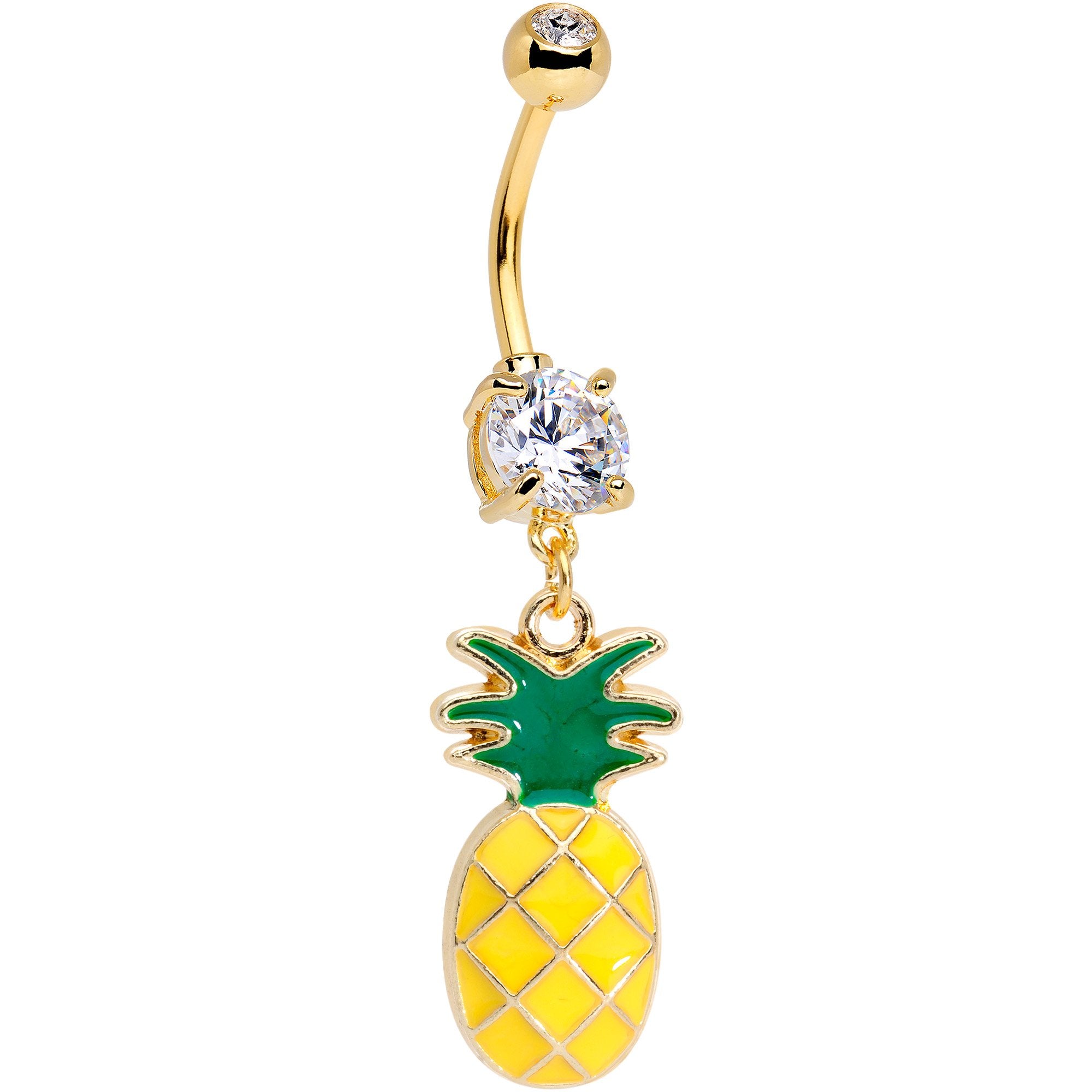 Handcrafted Clear Gem Summer Pineapple Dangle Belly Ring