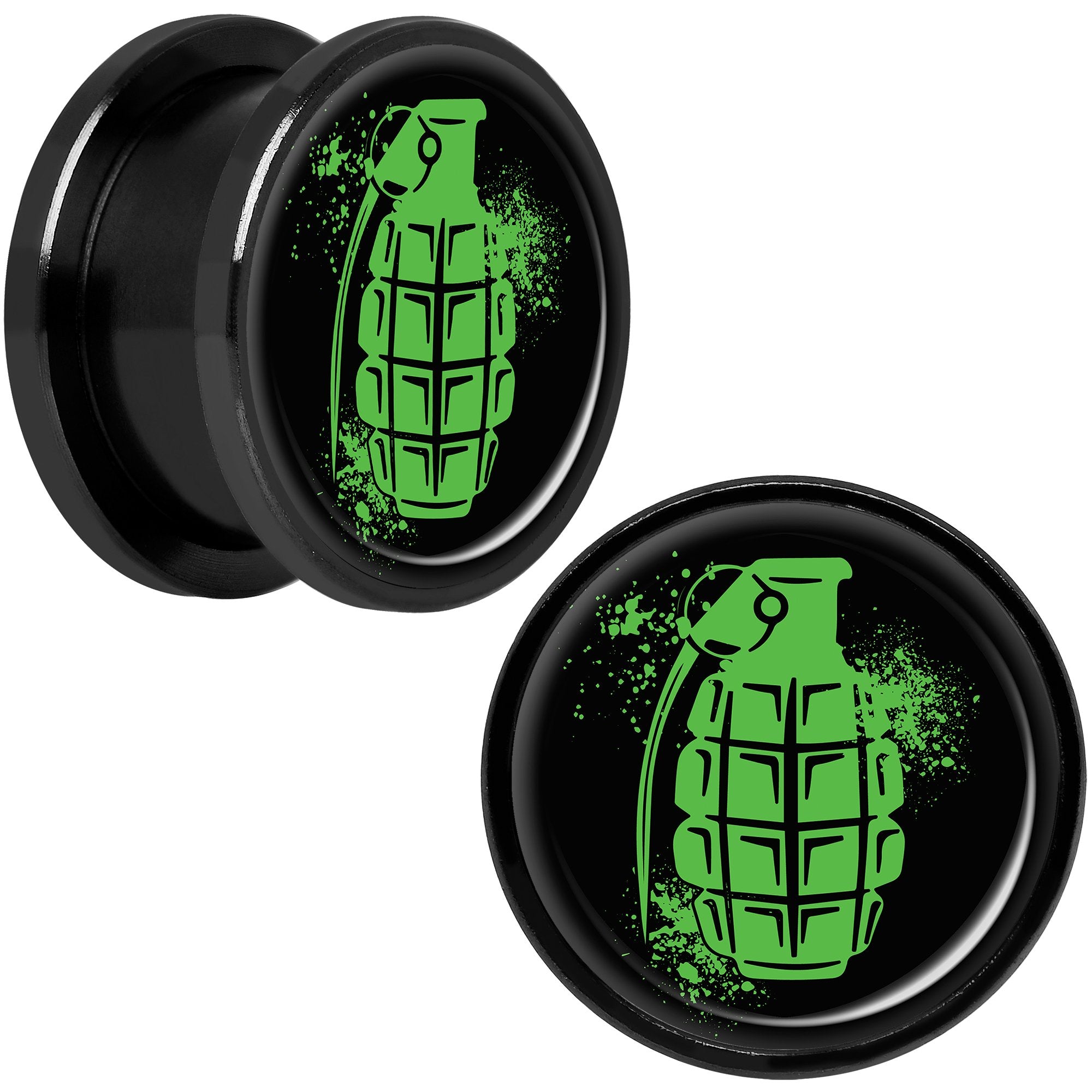 Green Grenade Black Anodized Screw Fit Plug Set 5/8