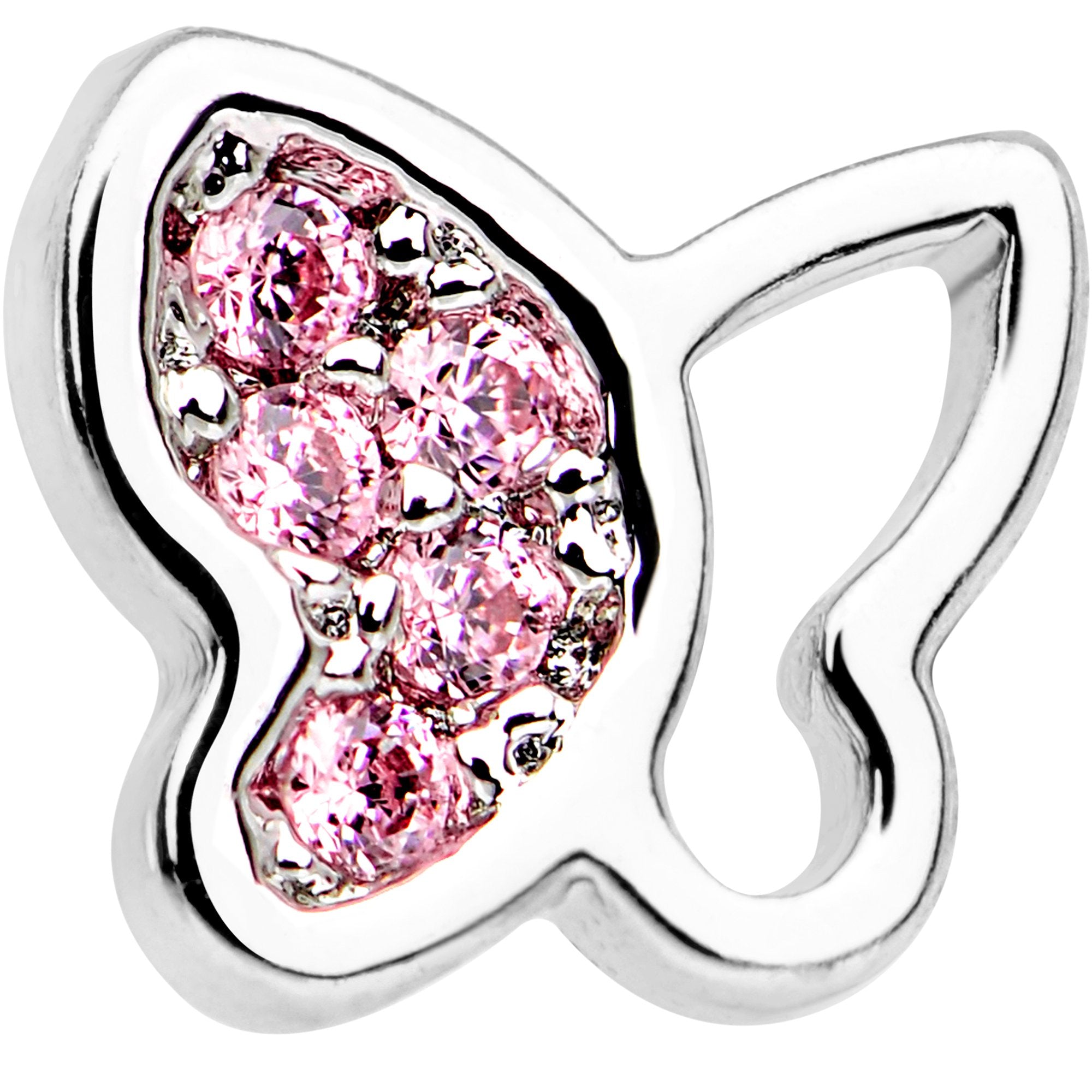 20 Gauge 1/4 Pink CZ Gem Butterfly L Shaped Nose Ring