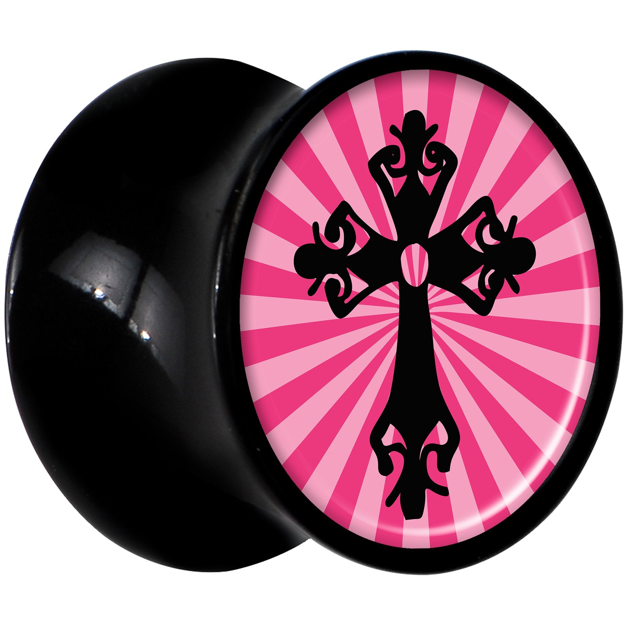 Black Acrylic Pink Black Radiant Cross Saddle Plug Set 00 Gauge