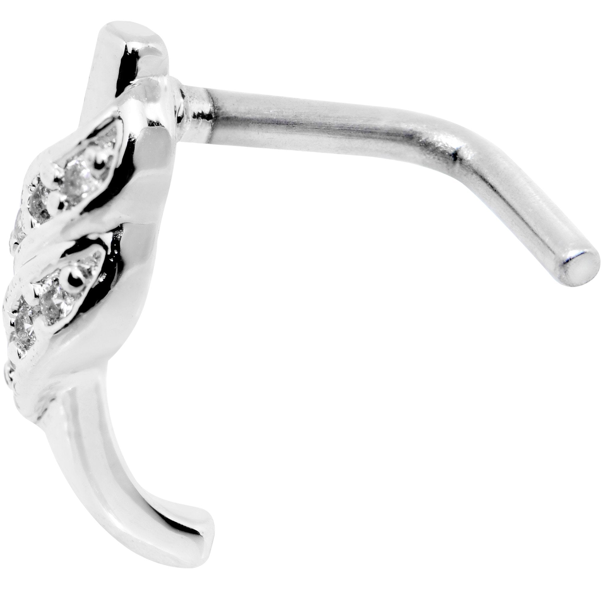 20 Gauge Clear CZ Swish Faux Hoop L Shaped Nose Ring