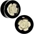 Black Acrylic White Rose Flower Insert Saddle Plug Set Available in Sizes 00 Gauge to 26mm