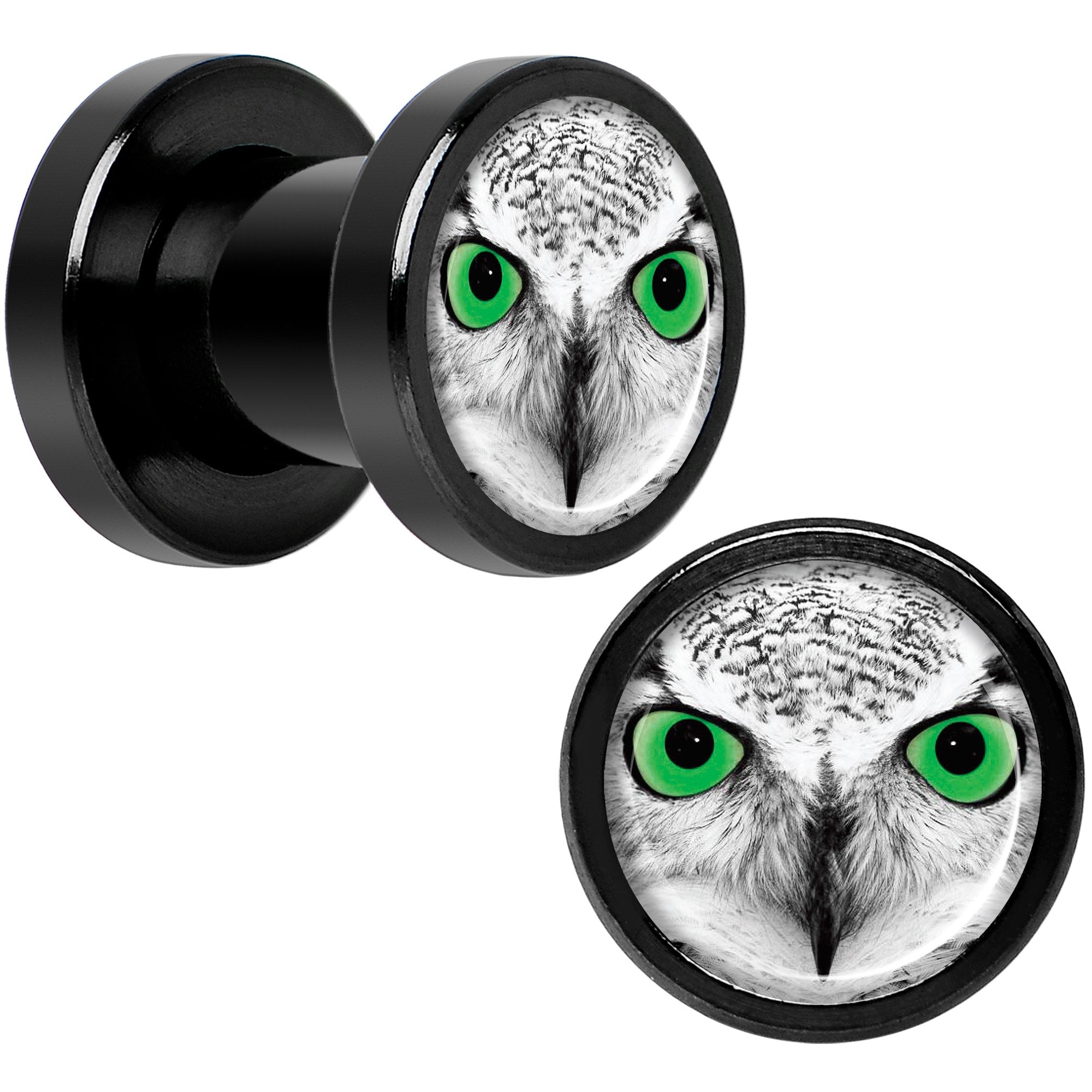 Black White Owl Black Anodized Screw Fit Plug Set 2 Gauge