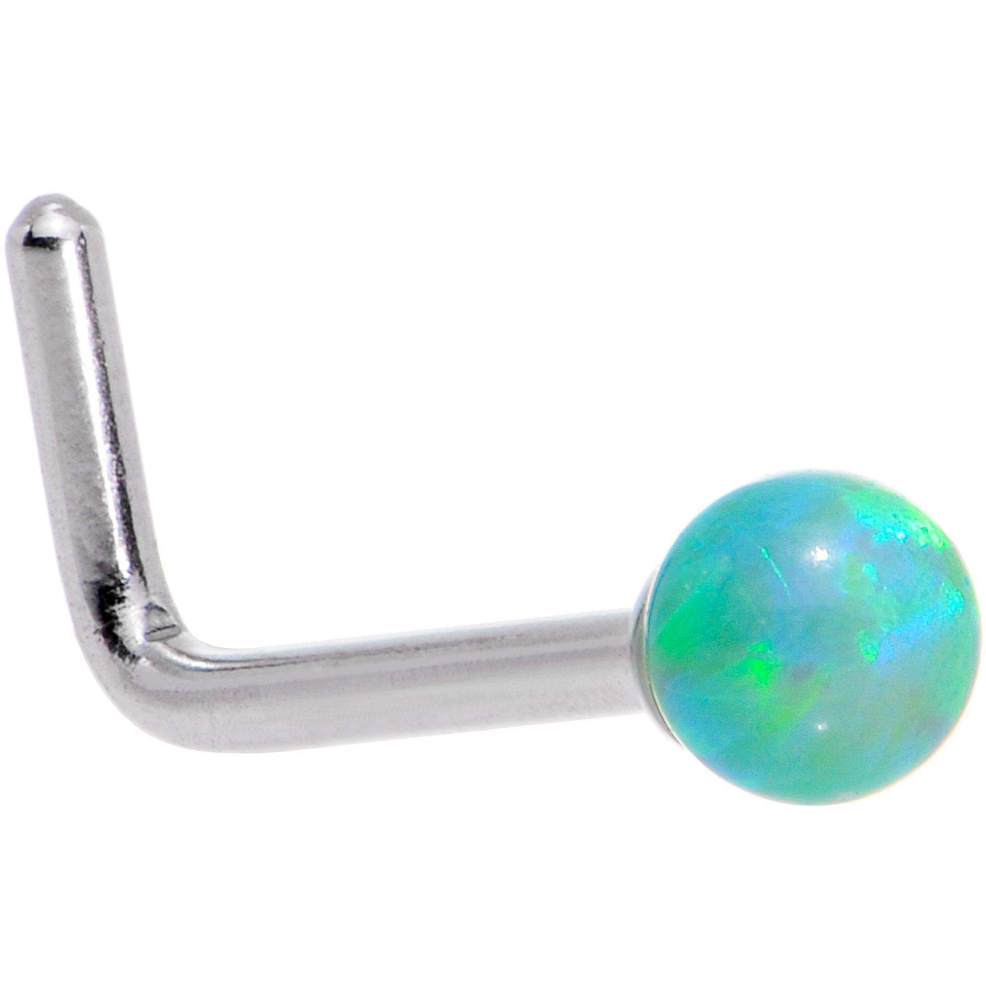 Green 2.5mm Synthetic Opal Ball L-Shape Nose Ring