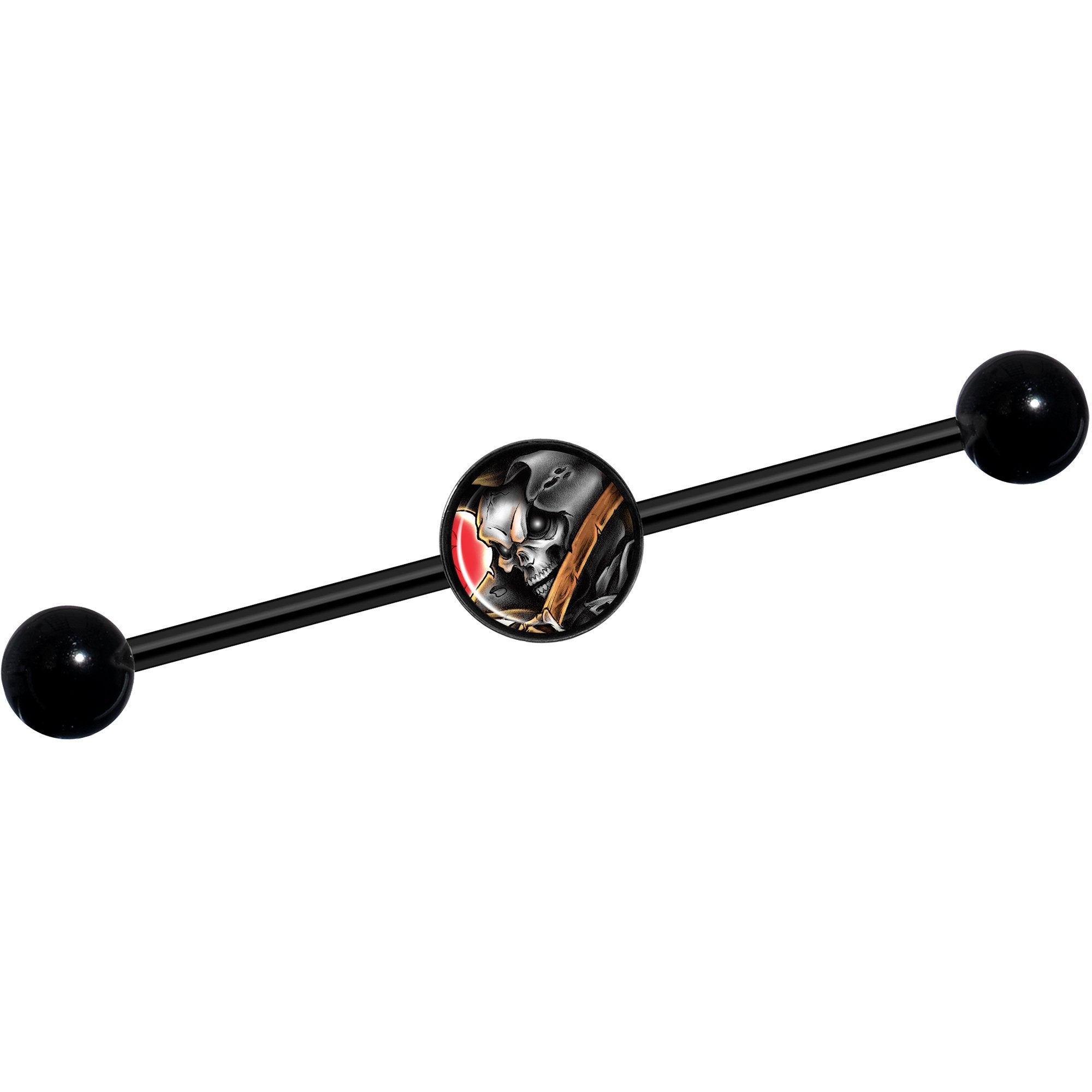 14 Gauge Wake the Dead Grim Reaper Halloween Black Industrial Barbell 37mm