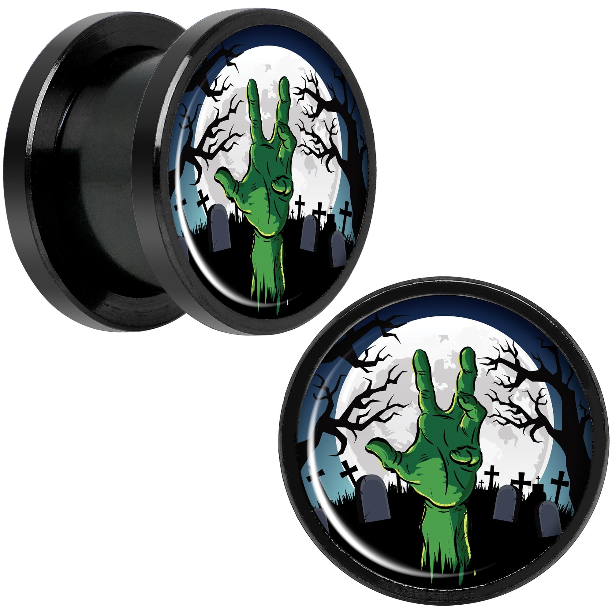 Cemetery Zombie Hand Halloween Black Anodized Plug Set 1/2