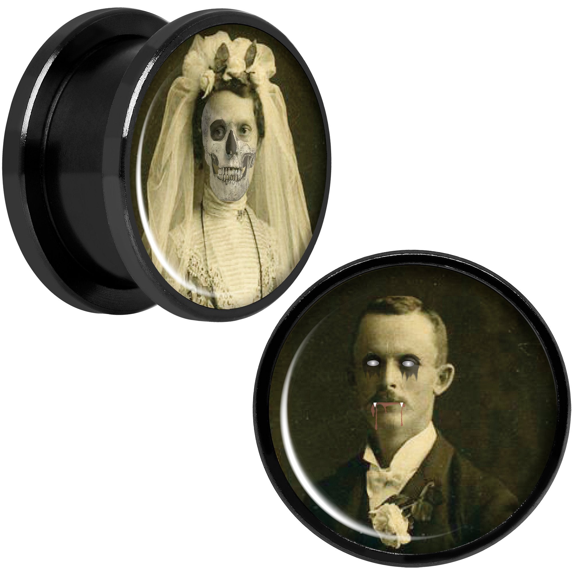 Undead Bride and Groom Halloween Black Anodized Plug Set 5/8