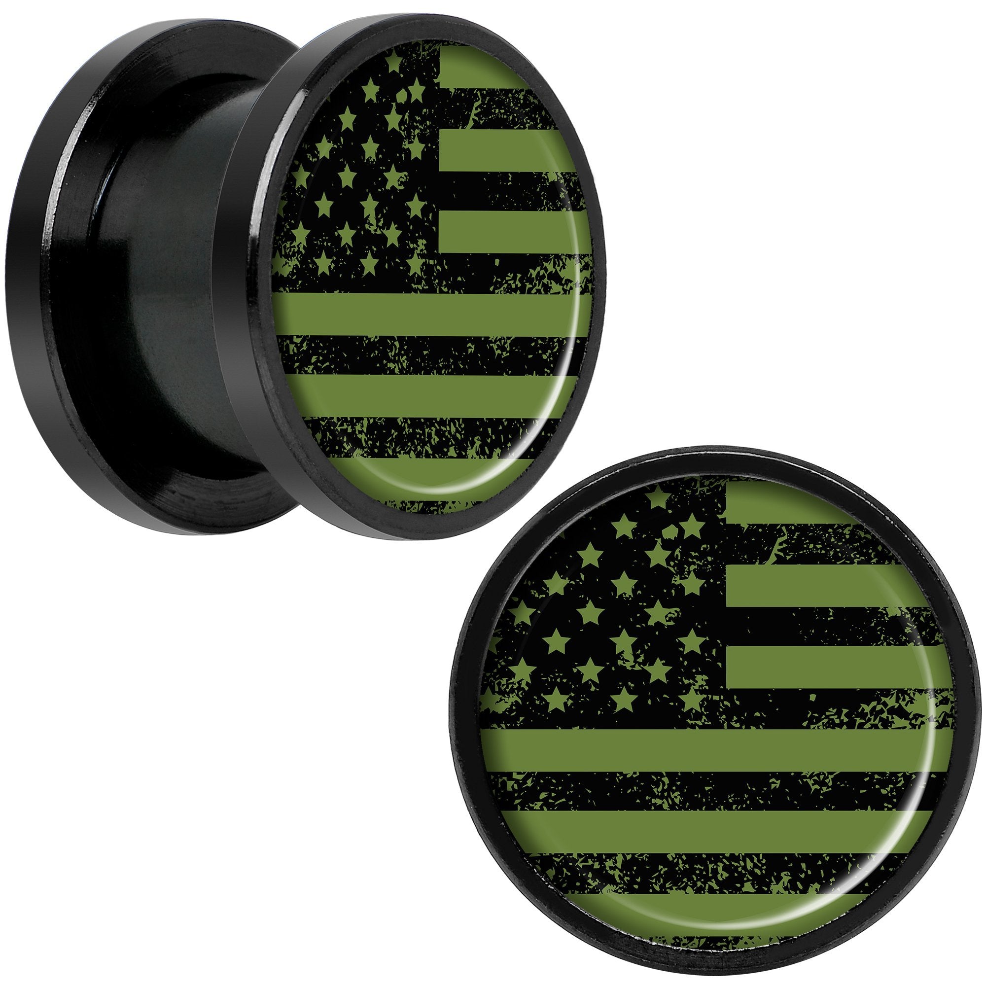 Green American Flag Black Anodized Screw Fit Plug Set  5mm to 20mm