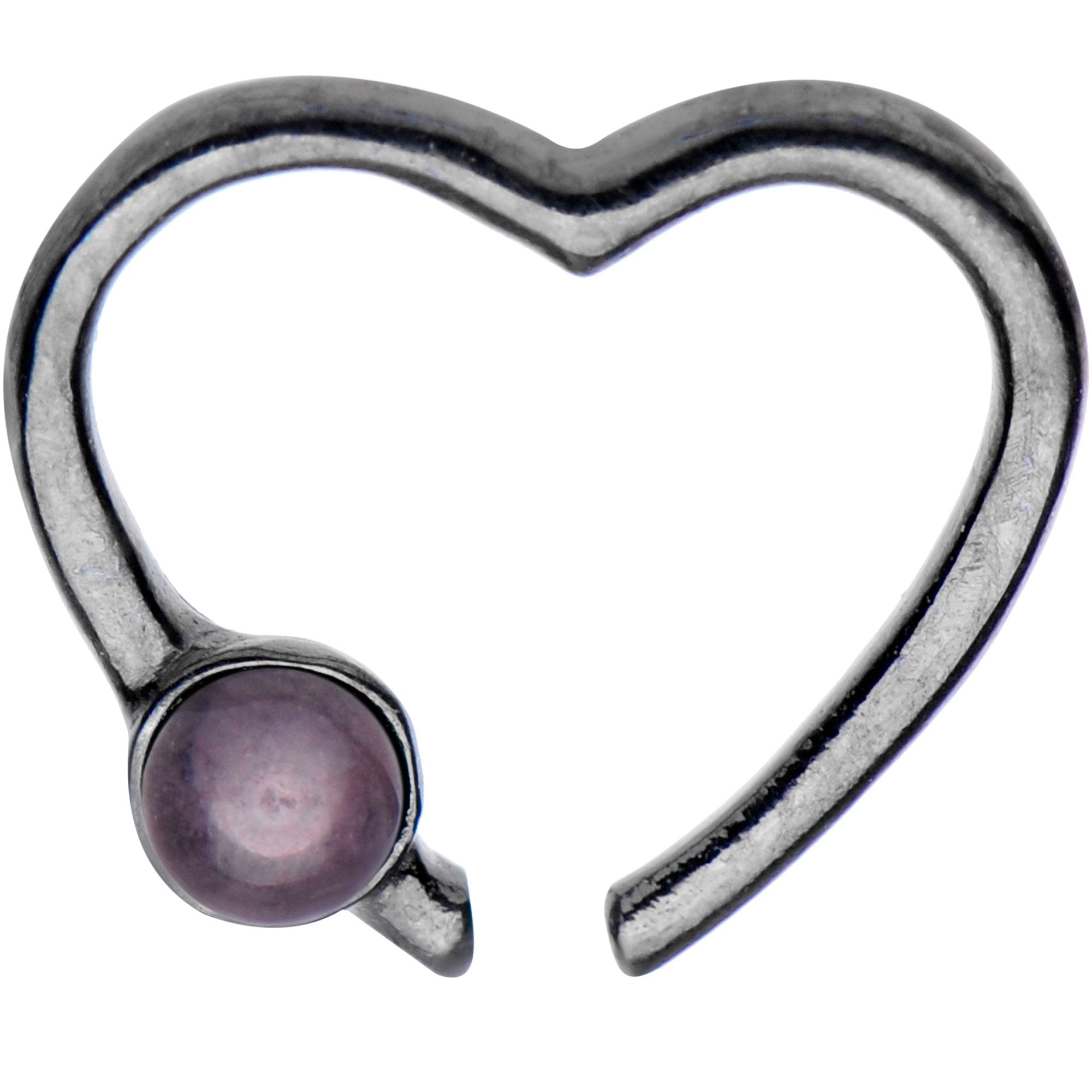 Black IP 925 Silver Purple Quartz Heart Right Daith Cartilage Tragus