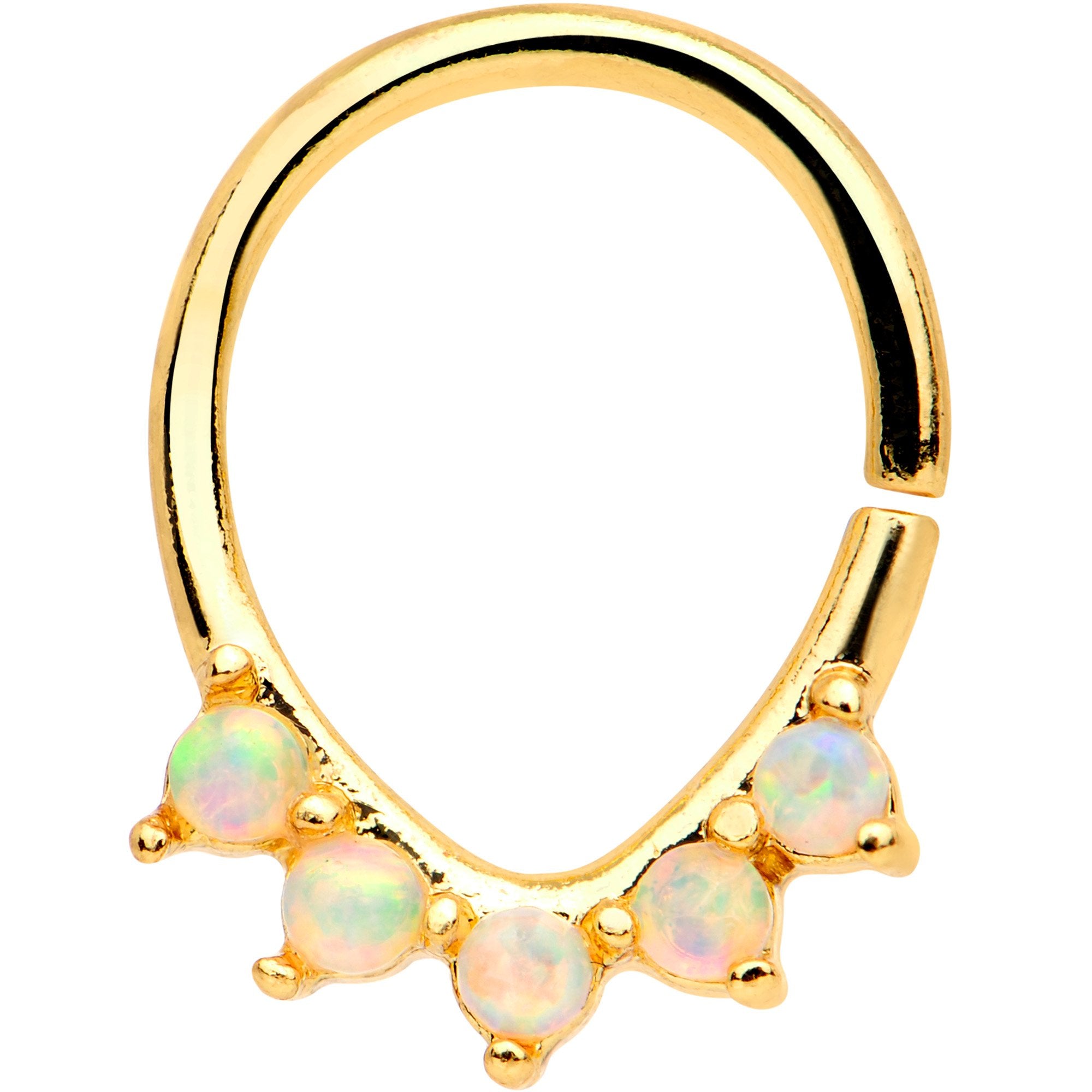 16 Gauge White Synthetic Opal Gold Tone Quintet Ellipse Seamless Ring