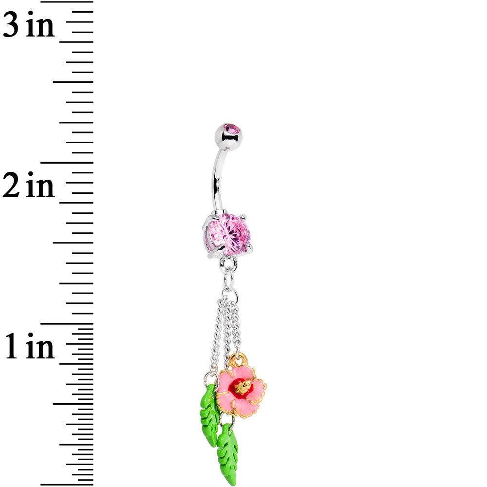 Pink Gem Pretty Pink Garden Rose Flower Dangle Belly Ring