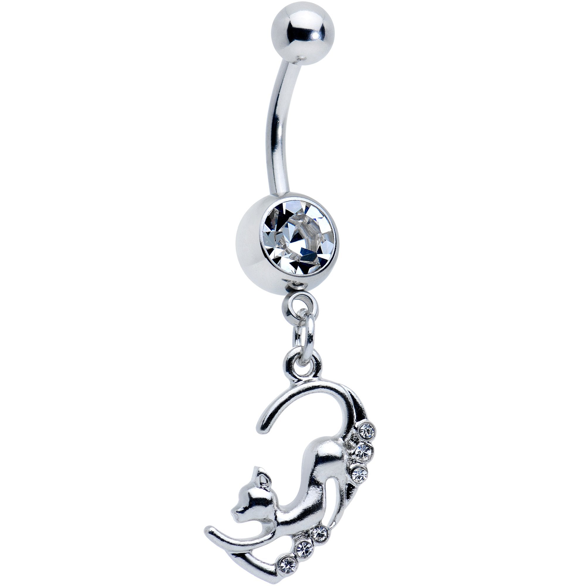 Clear Gem Half Heart Kitten Dangle Belly Ring