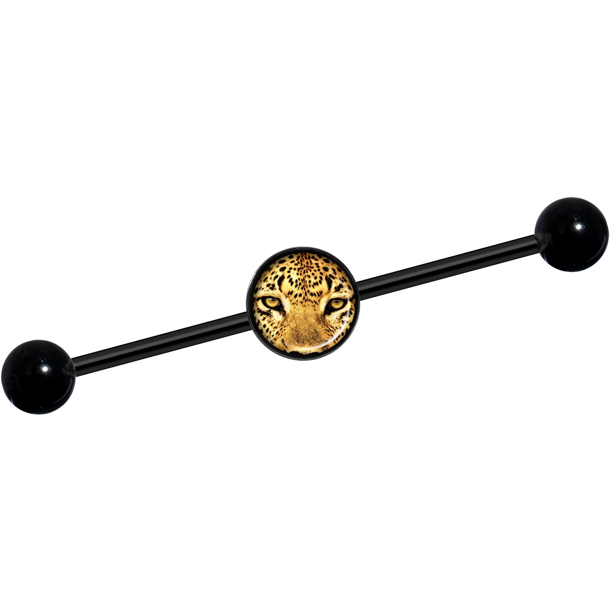 14 Gauge Full Color Leopard Eyes Black Industrial Barbell 37mm