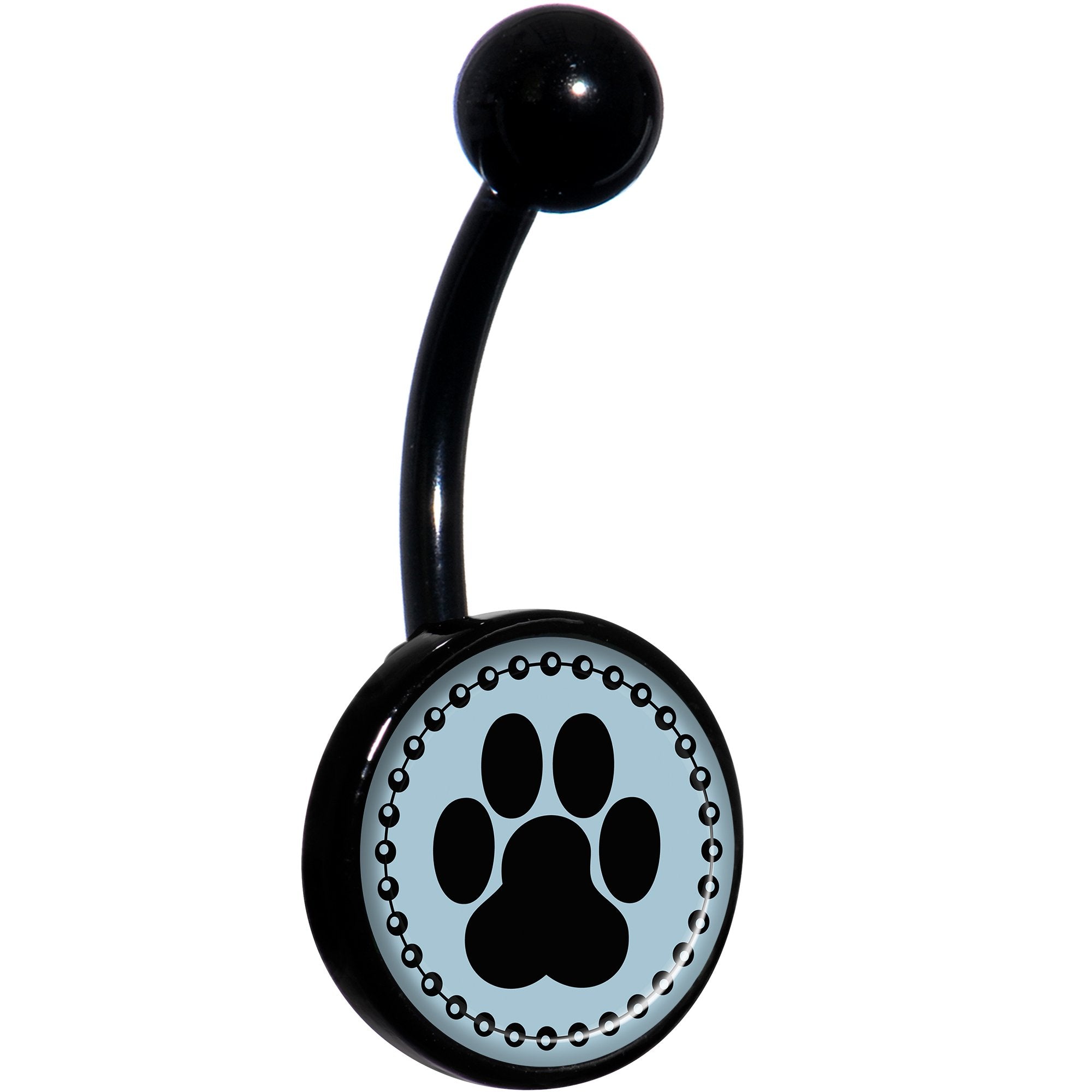 Black on Blue Paw Print Black Belly Ring