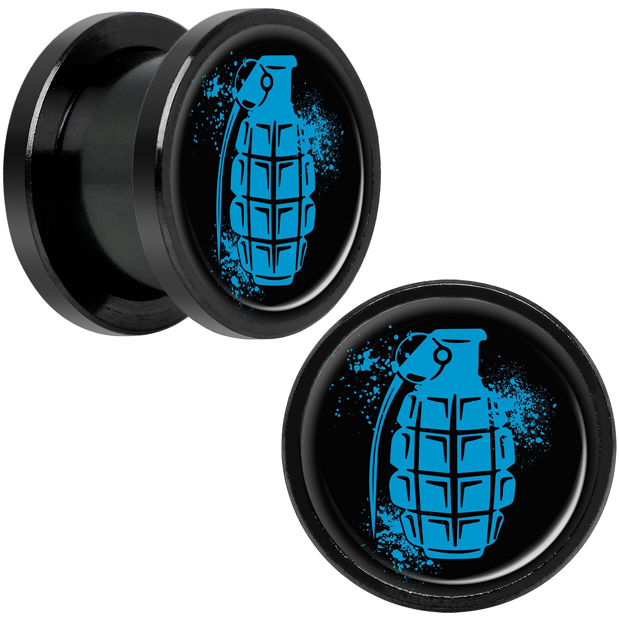 Blue Grenade Black Anodized Screw Fit Plug Set 1/2