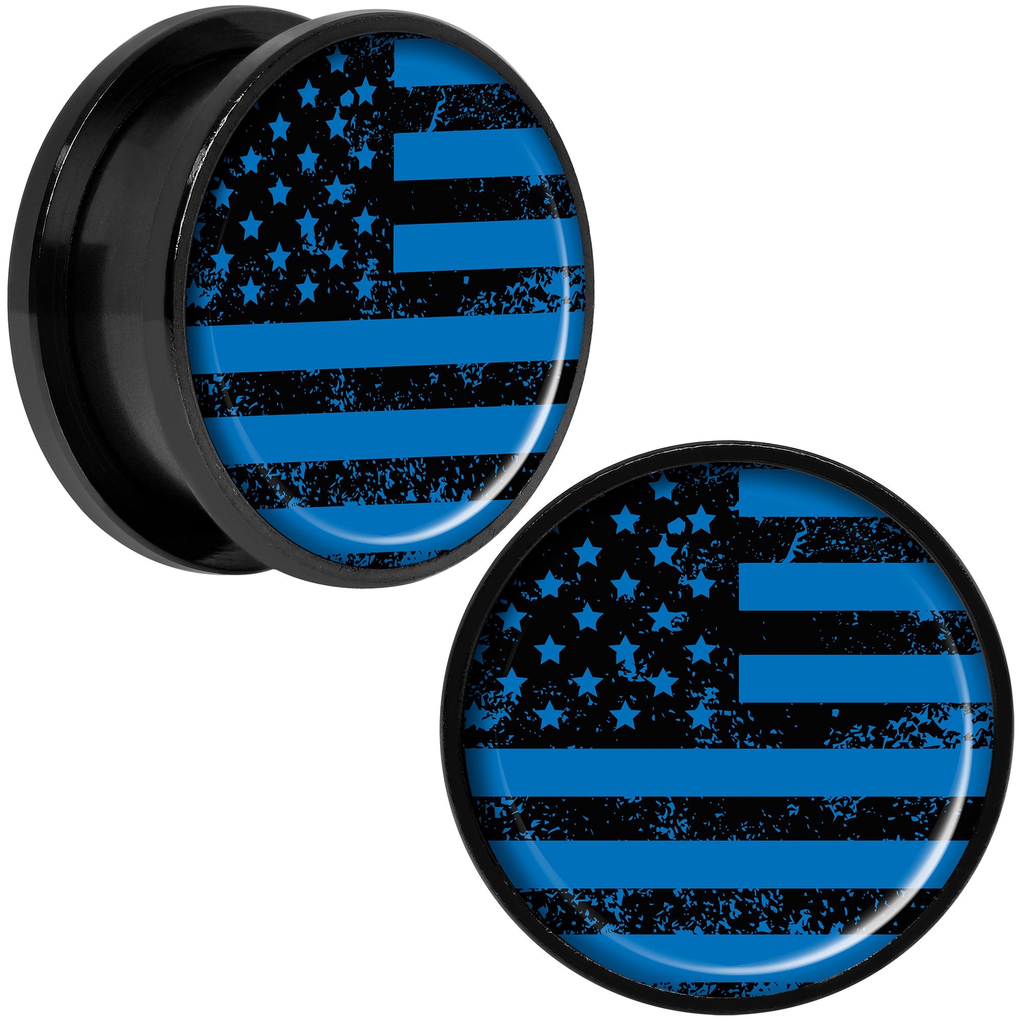 Blue American Flag Black Anodized Screw Fit Plug Set 20mm