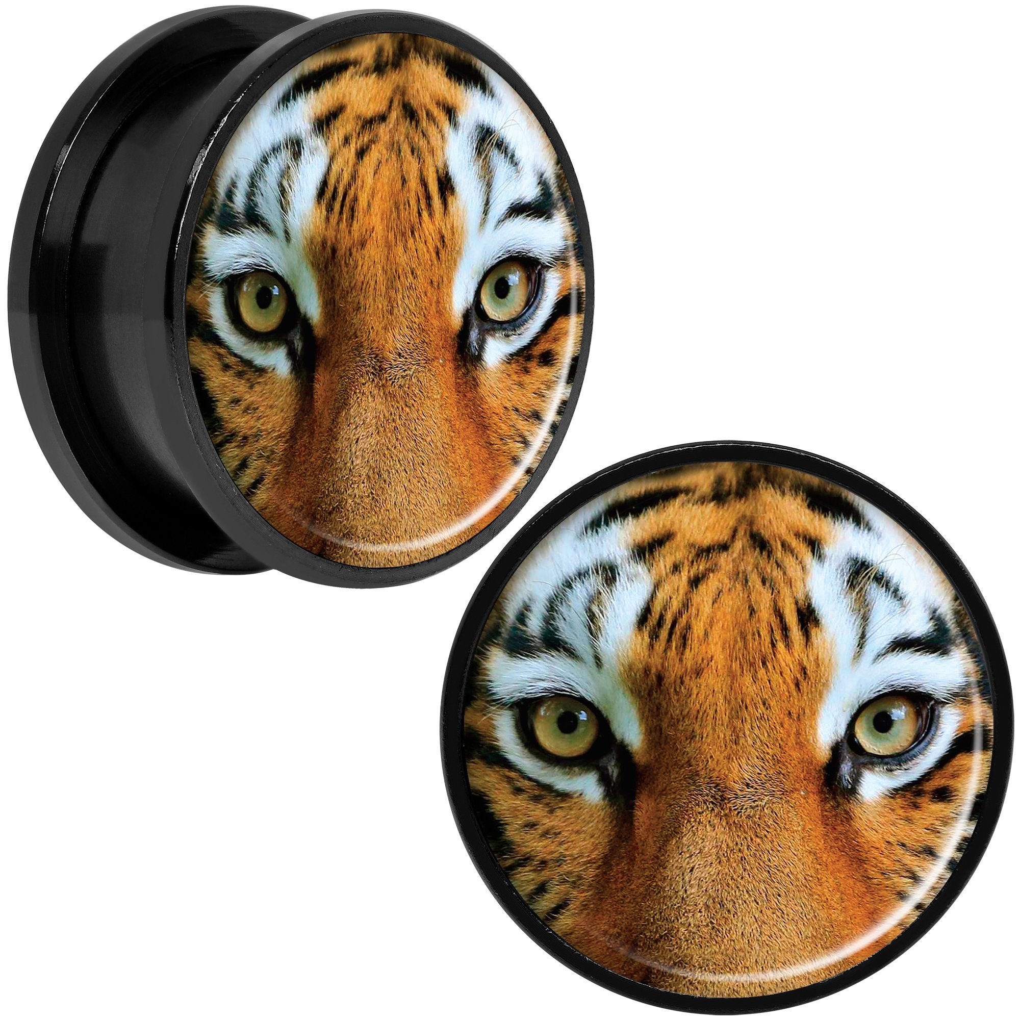 Full Color Tiger Eyes Black Anodized Screw Fit Plug Set 20mm