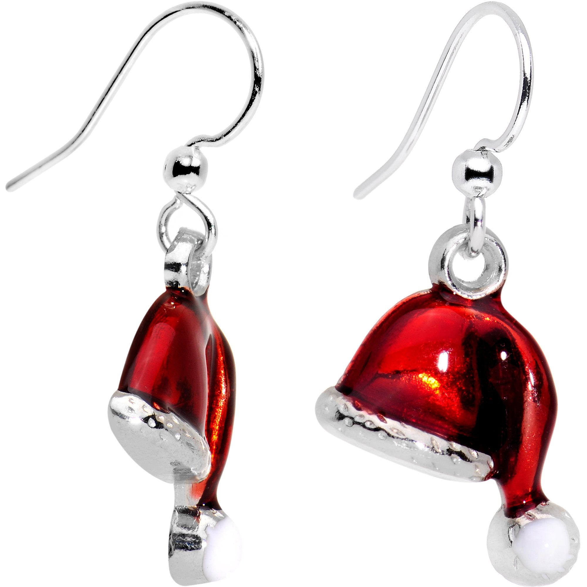 Silver Plated Red Santa Cap Christmas Fishhook Earrings