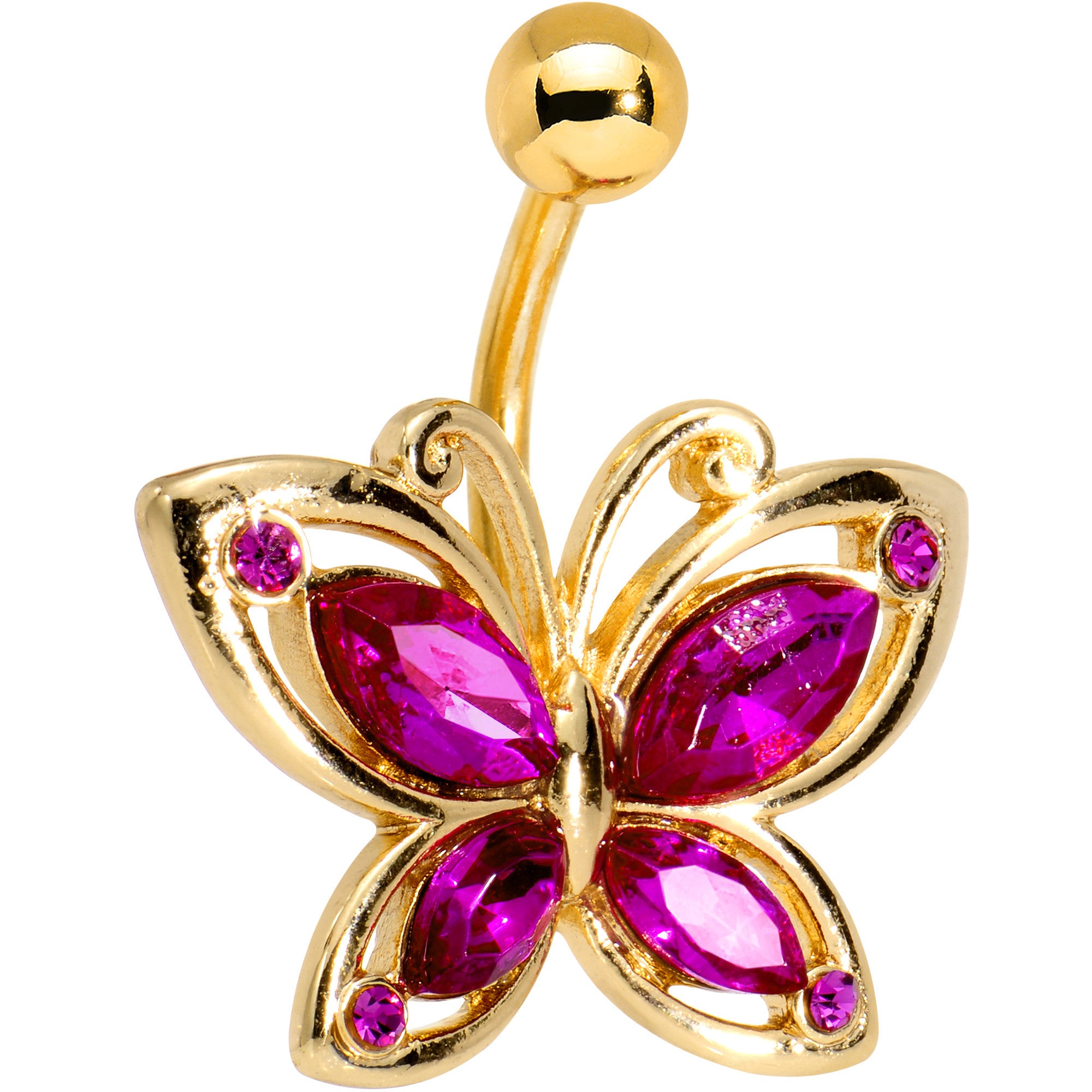 Pink Gem Gold PVD Burst of Color Butterfly Belly Ring