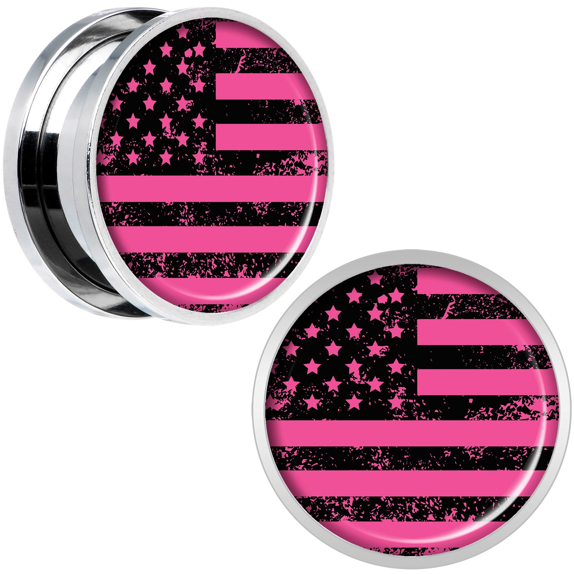 Pink American Flag Steel Screw Fit Plug Set 18mm