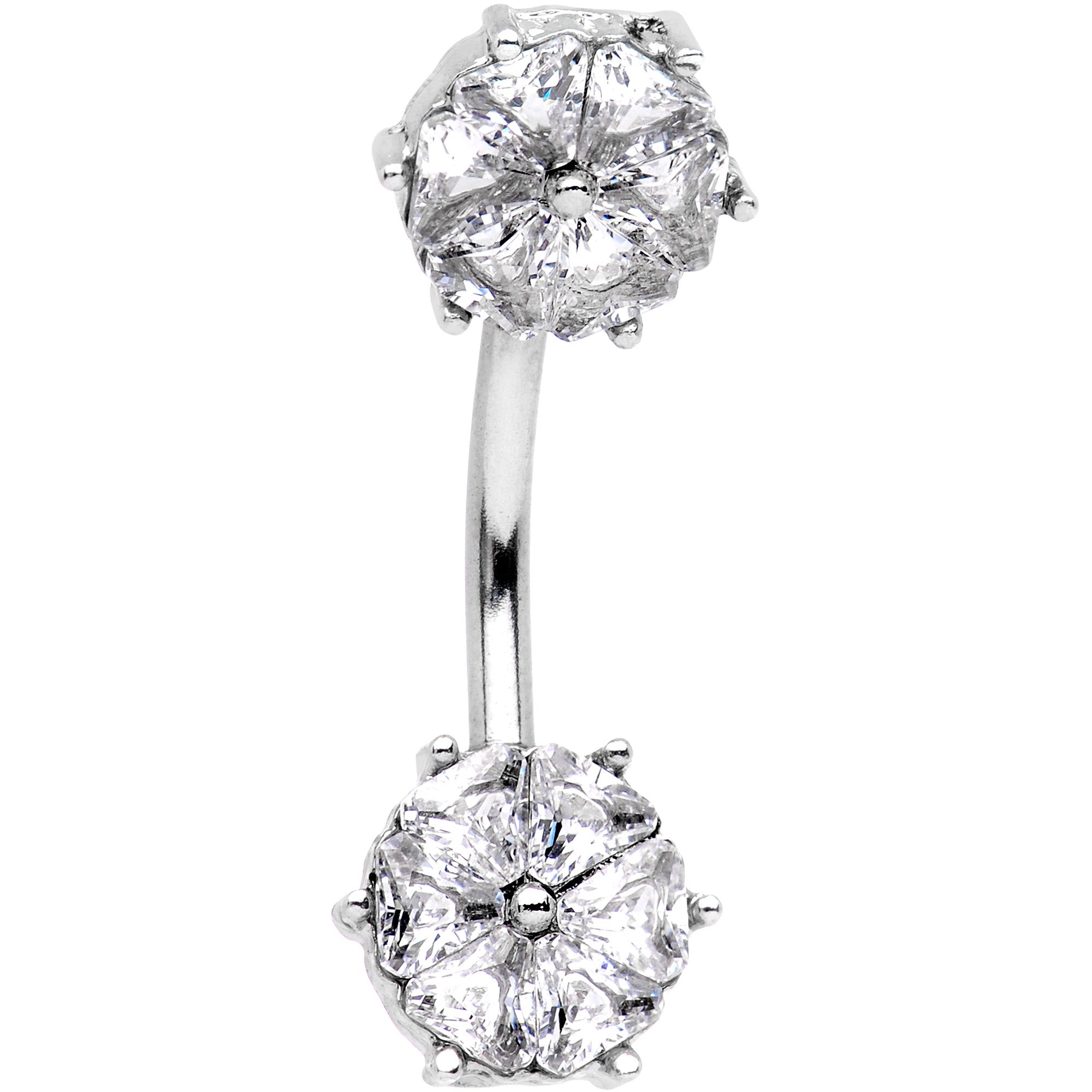 Clear Gem Twin Flowers Double Mount Belly Ring