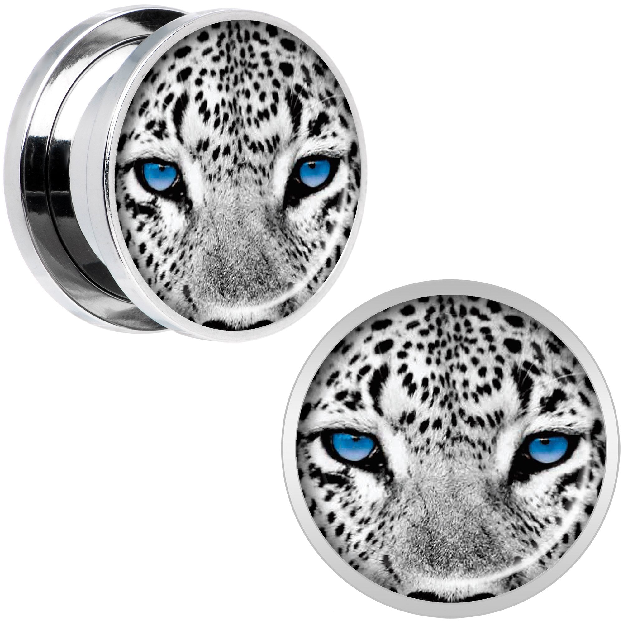 Black White Leopard Eyes Steel Screw Fit Plug Set 5/8