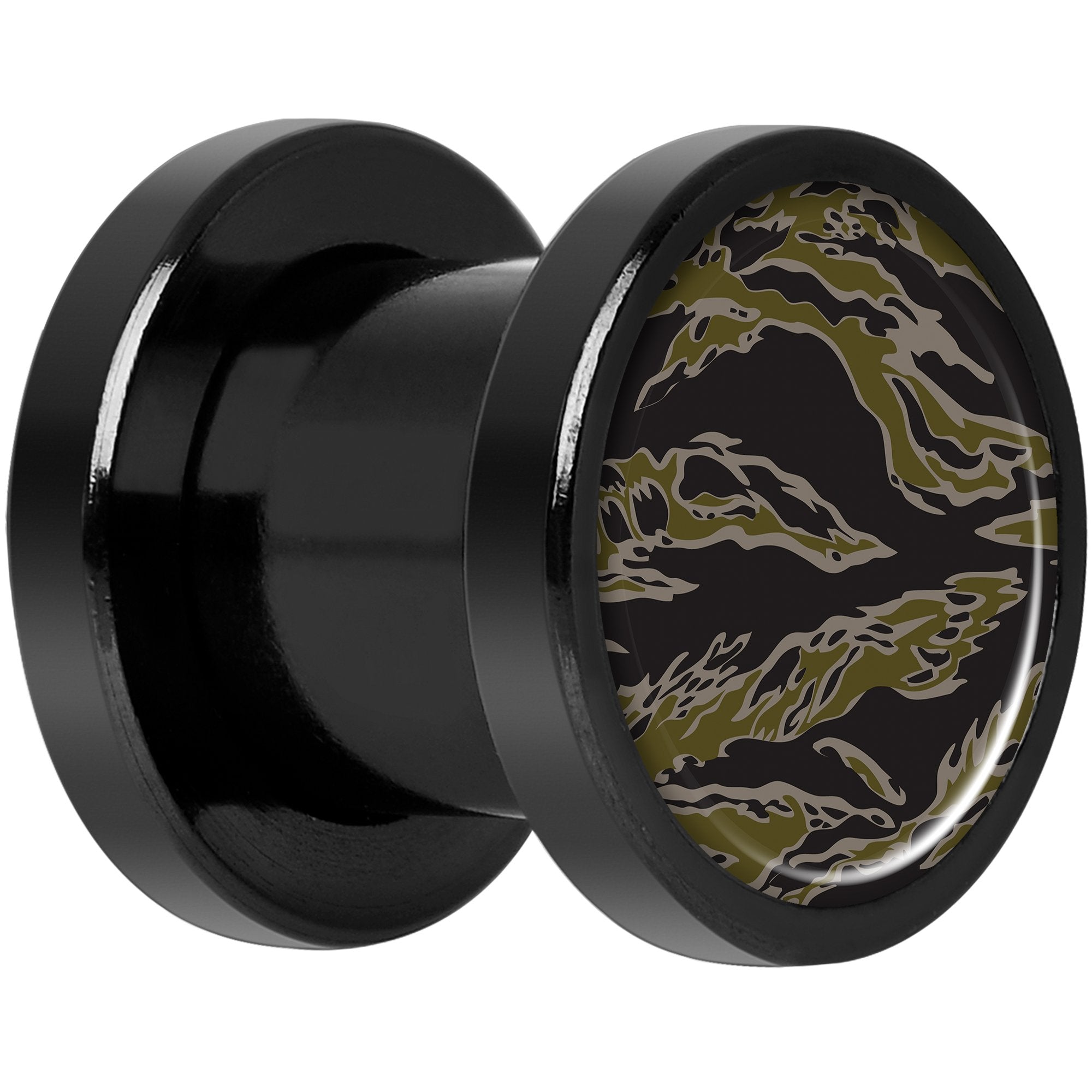 Tiger Camo Print Black Anodized Screw Fit Plug Set 0 Gauge