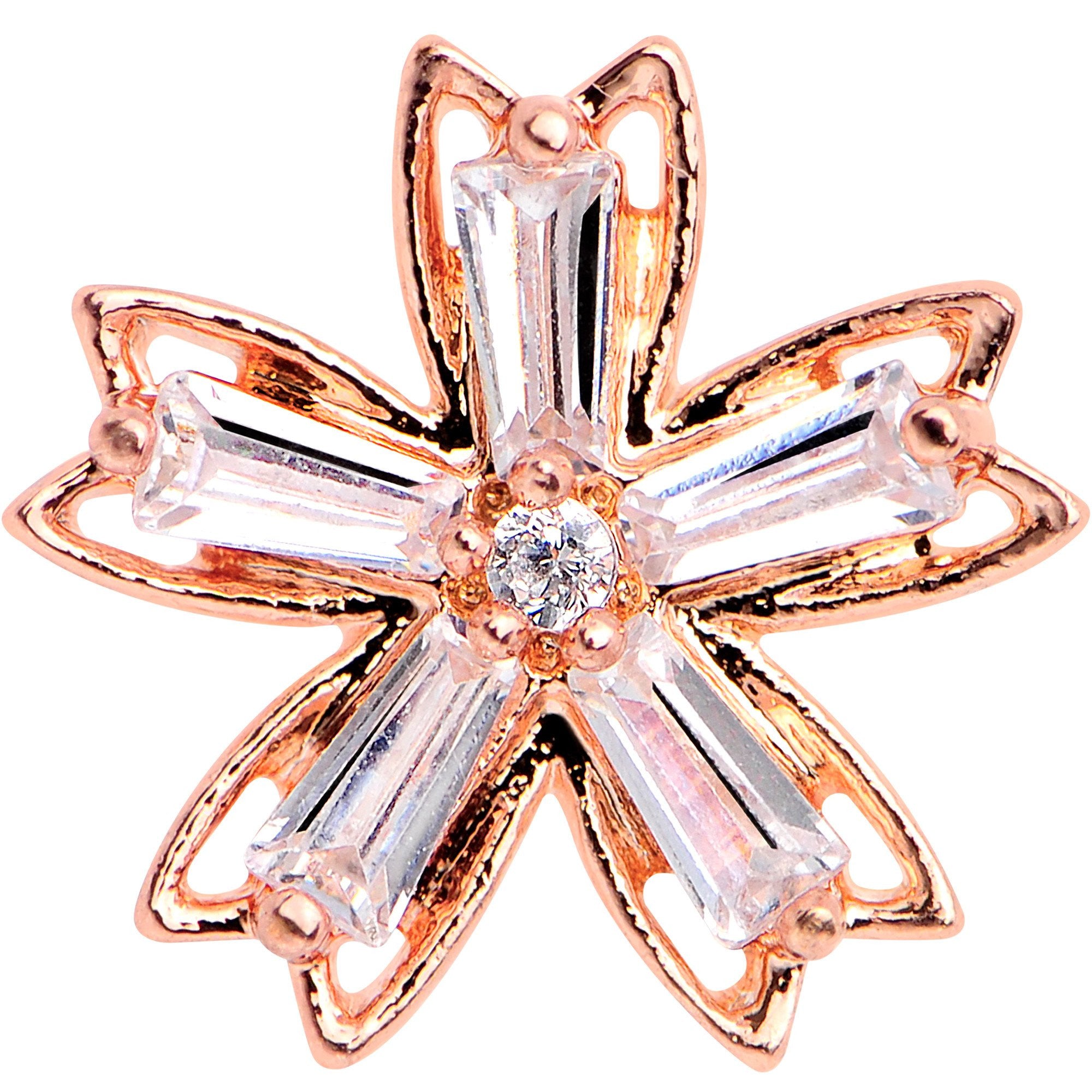 Clear CZ Gem Rose Gold Tone Anodized Lil Lily Cartilage Tragus Earring