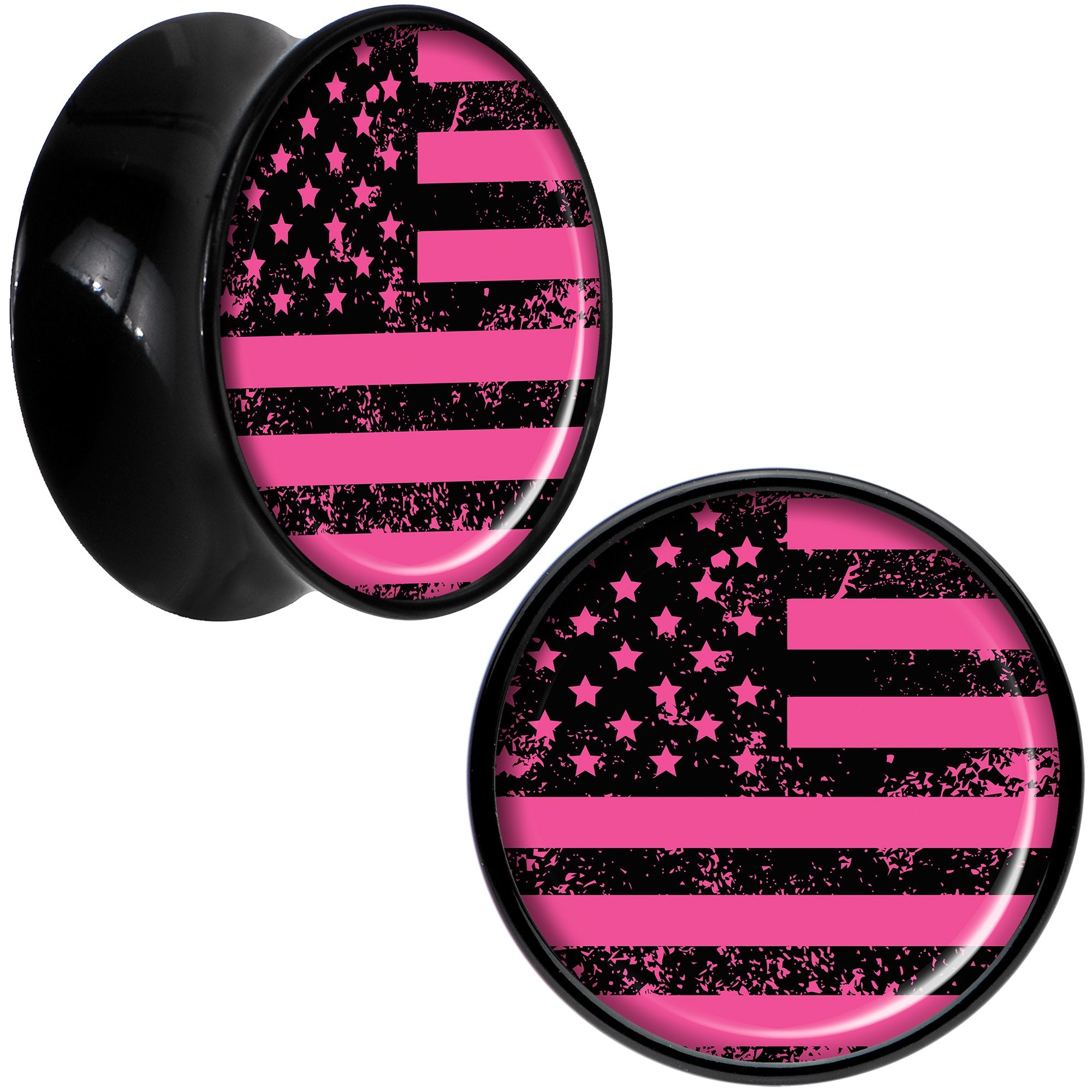 Black Acrylic Pink American Flag Saddle Plug Set 5/8