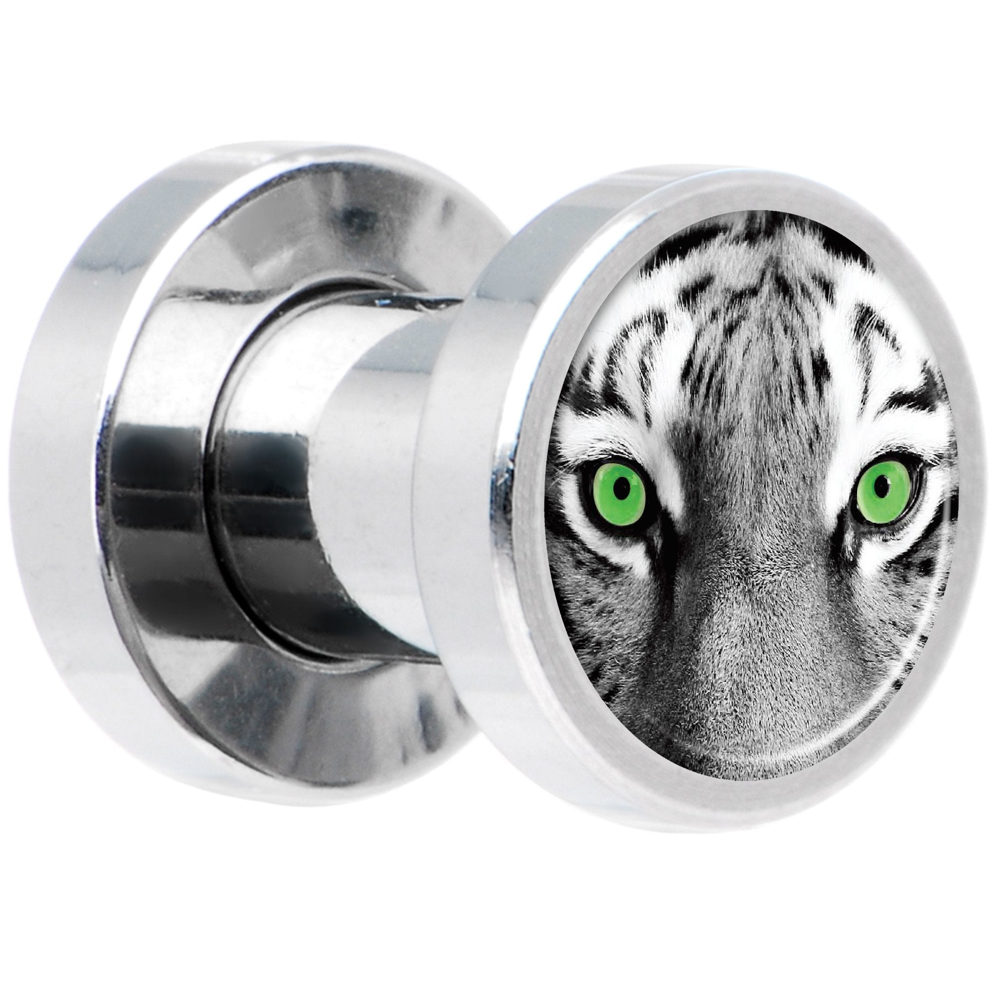 Black White Tiger Eyes Steel Screw Fit Plug Set 4 Gauge