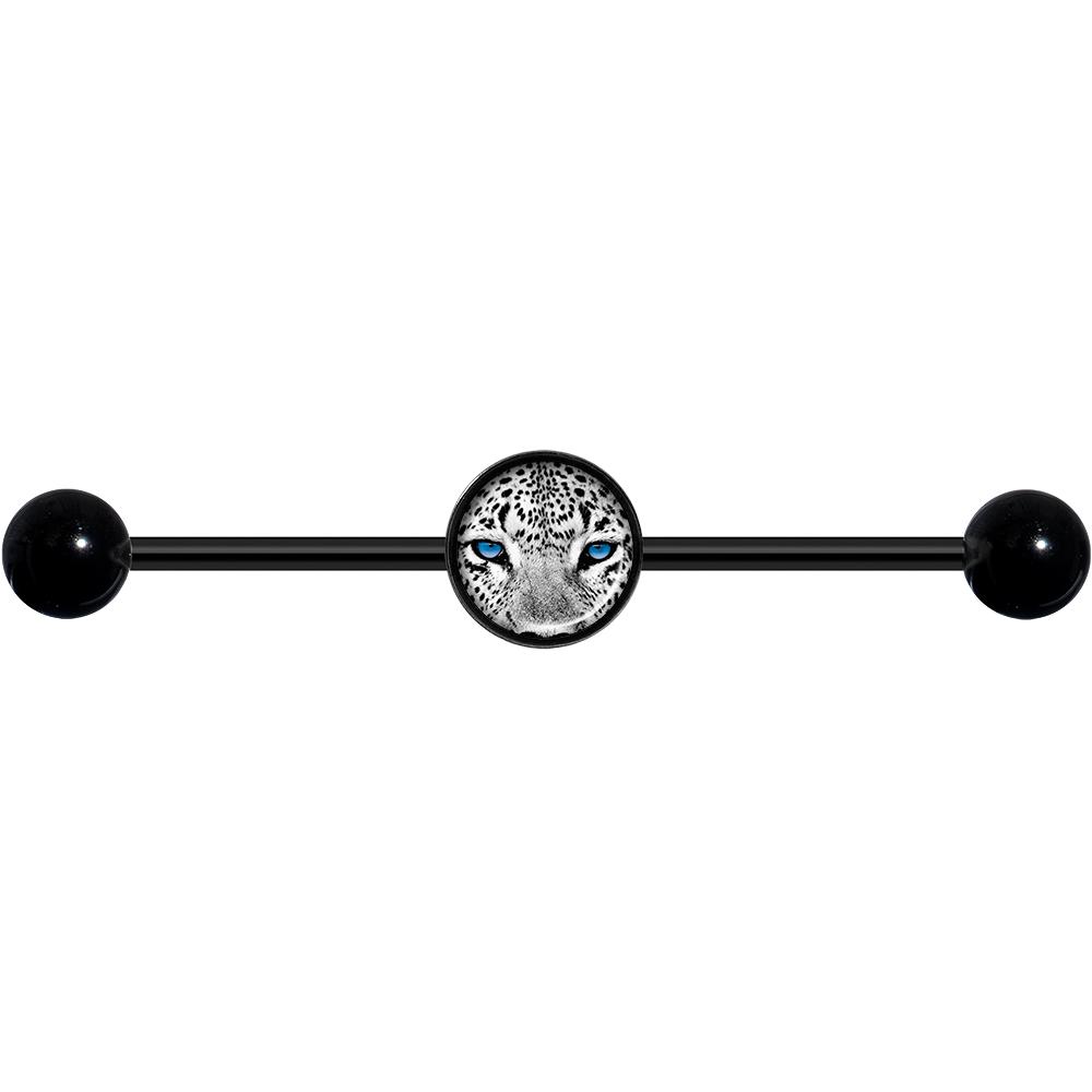 14 Gauge Black White Leopard Eyes Black Industrial Barbell 37mm