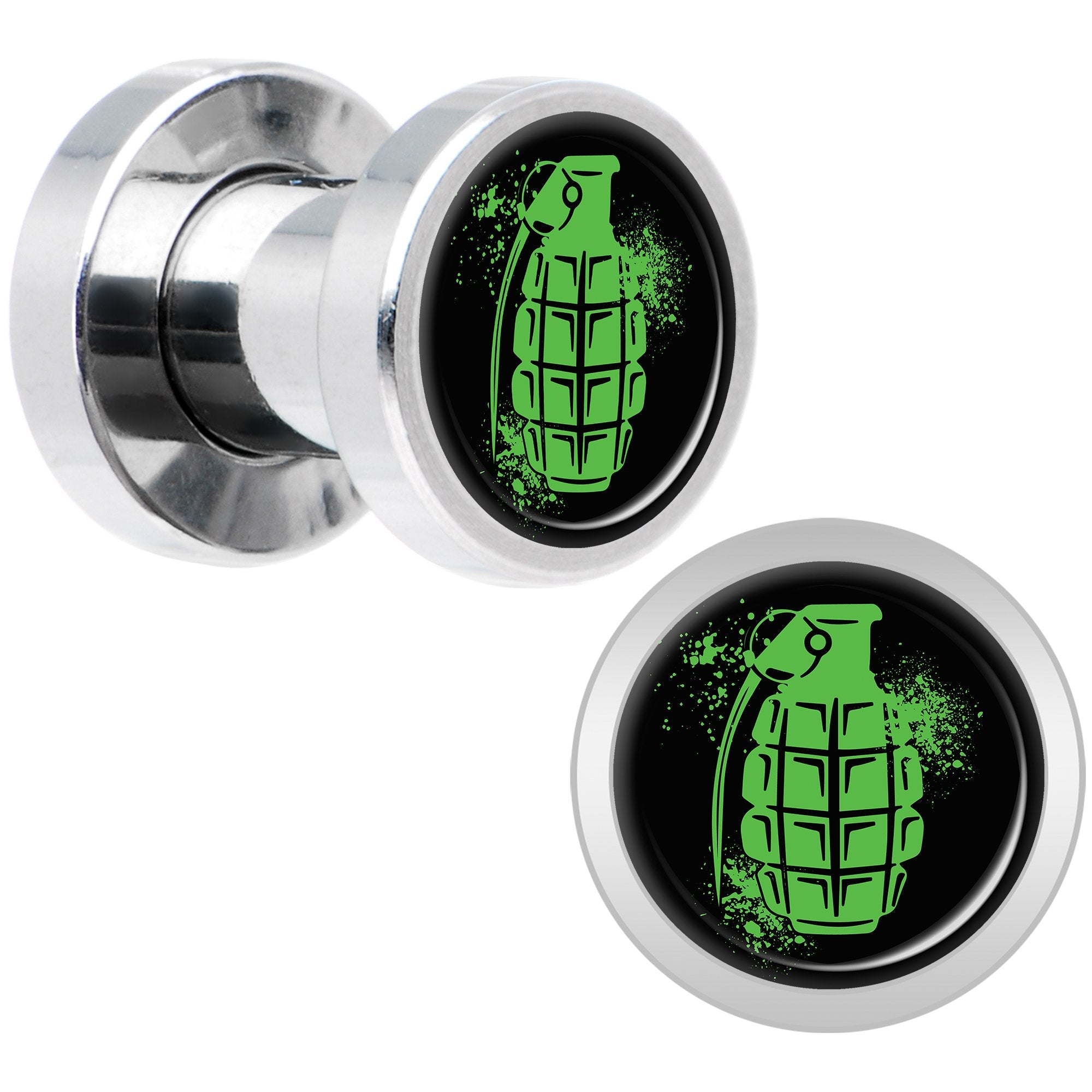 Green Grenade Steel Screw Fit Plug Set 4 Gauge