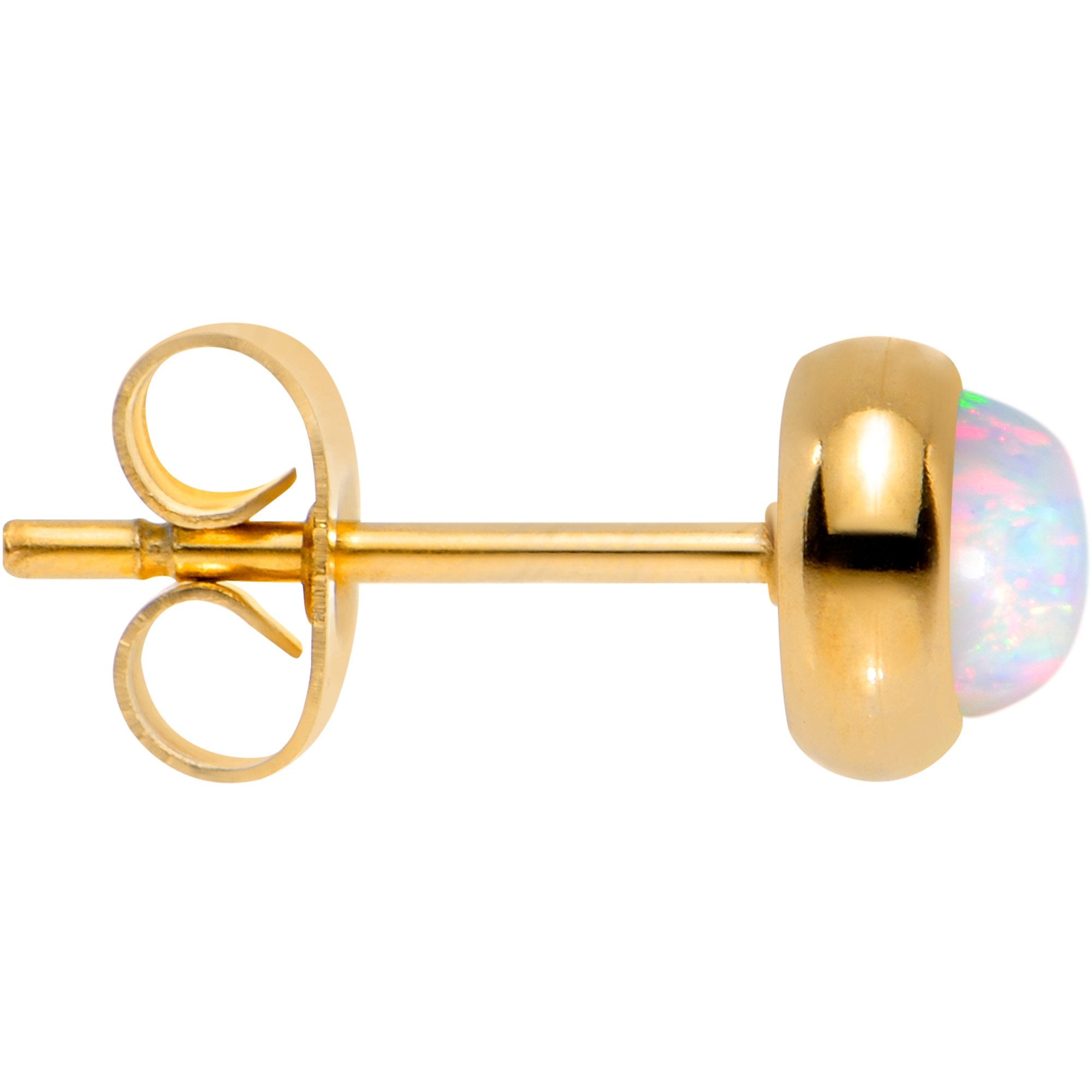 White Synthetic Opal Gold IP 316L Surgical Steel Stud Earrings