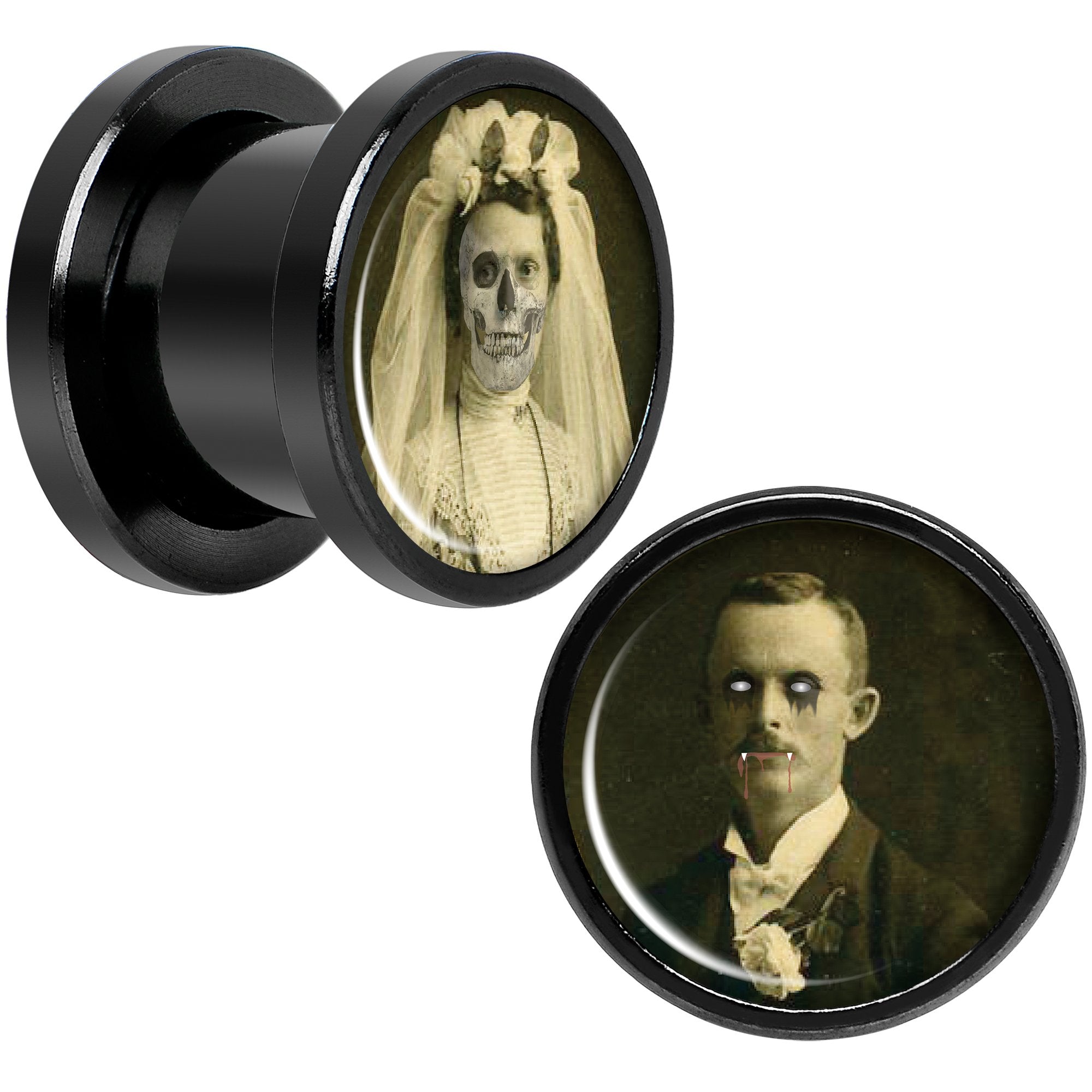 Undead Bride and Groom Halloween Black Anodized Plug Set 00 Gauge