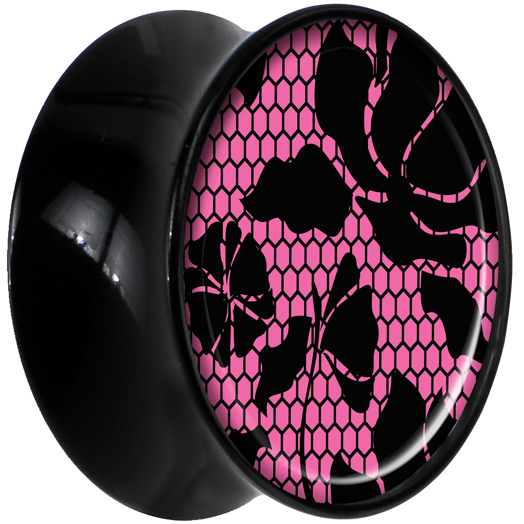 Black Acrylic Pink Floral Lace Saddle Plug Set 18mm