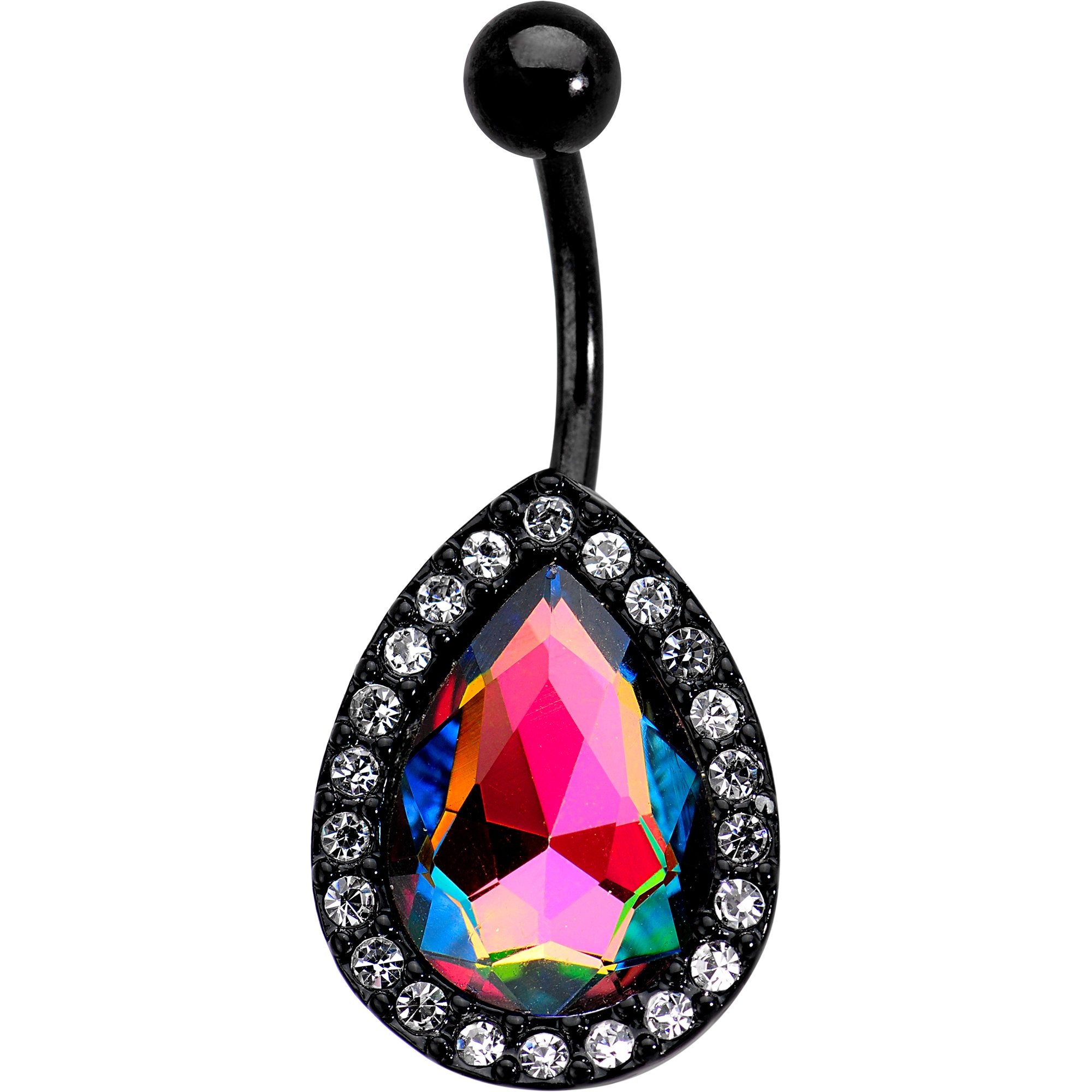 Clear Aurora Gem Black Anodized Teardrop Mirror Belly Ring