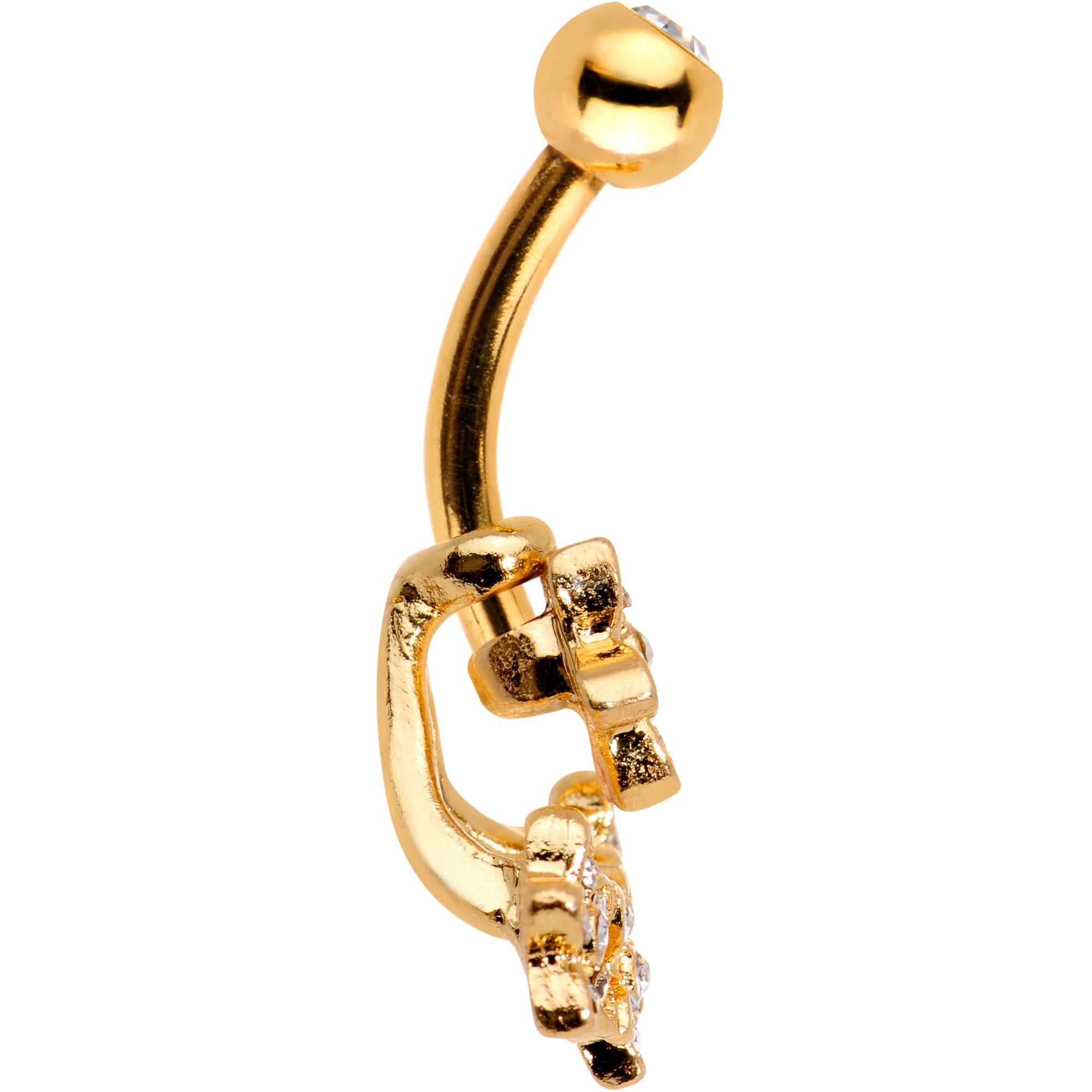 Clear Gem Field of Flowers Gold PVD Dangle Belly Ring