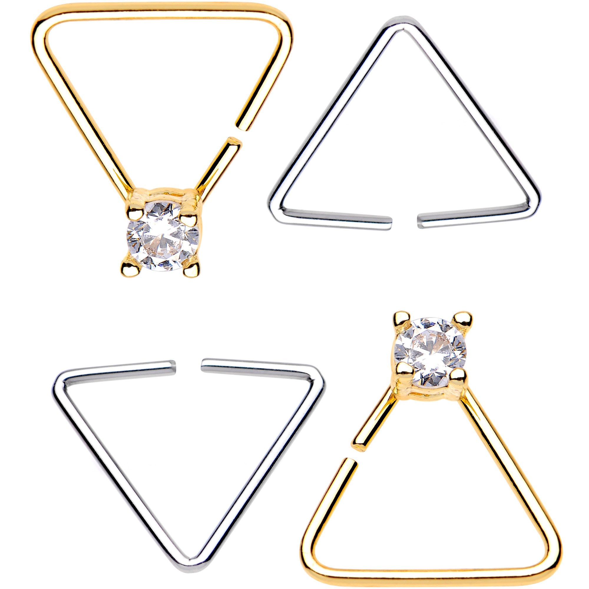 20 Gauge 3/8 Clear Gem Multi Triangle Seamless Ring Set