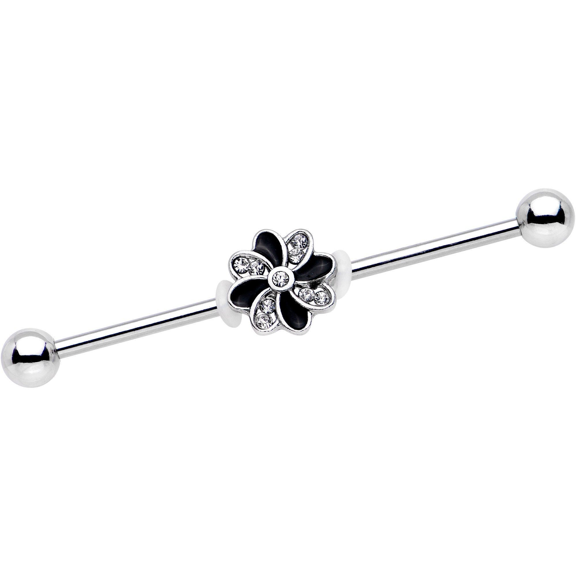 Clear Gem Pinwheel Flower Industrial Barbell 38mm