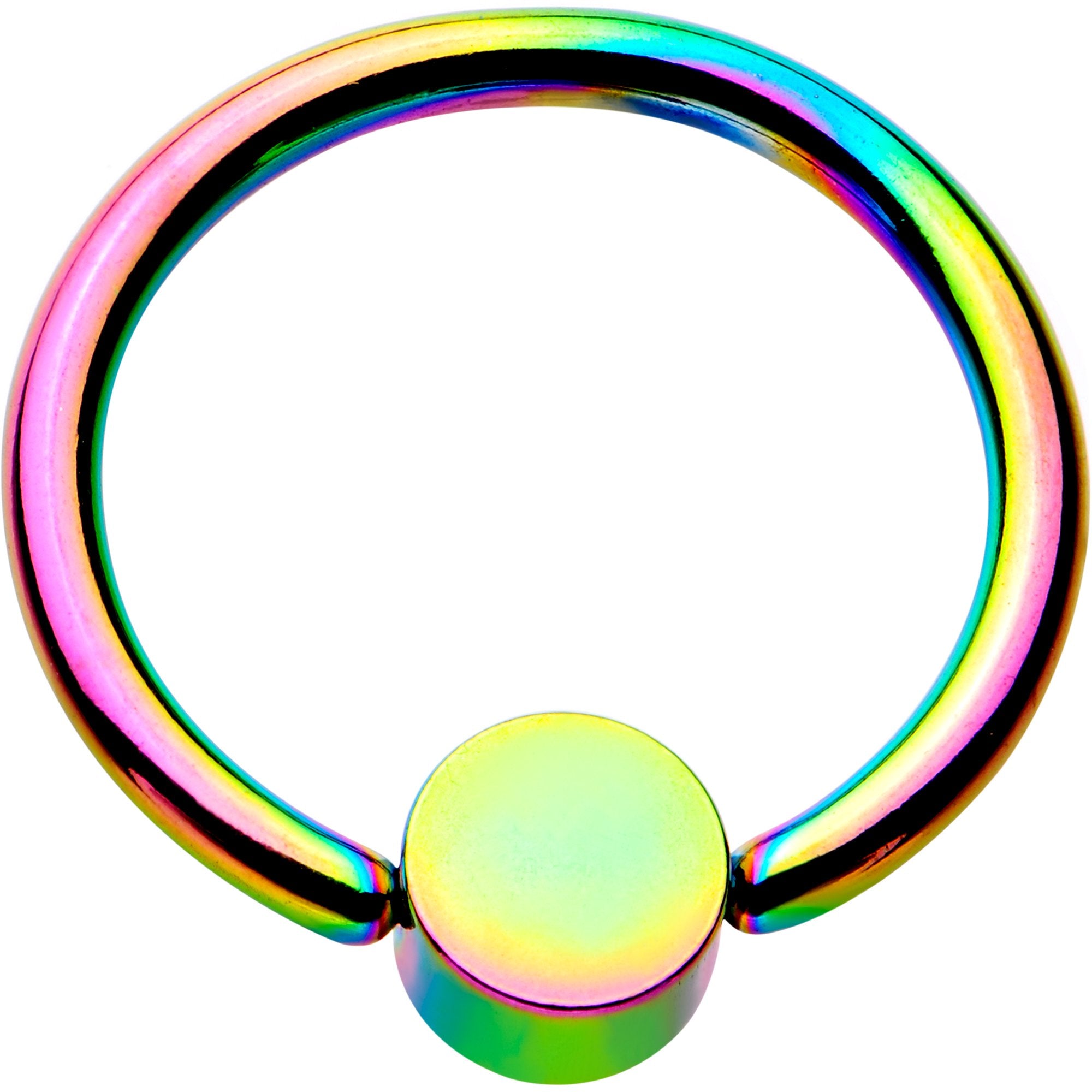 16 Gauge 3/8 Clear Gem 4mm Disc Rainbow IP BCR Captive Ring