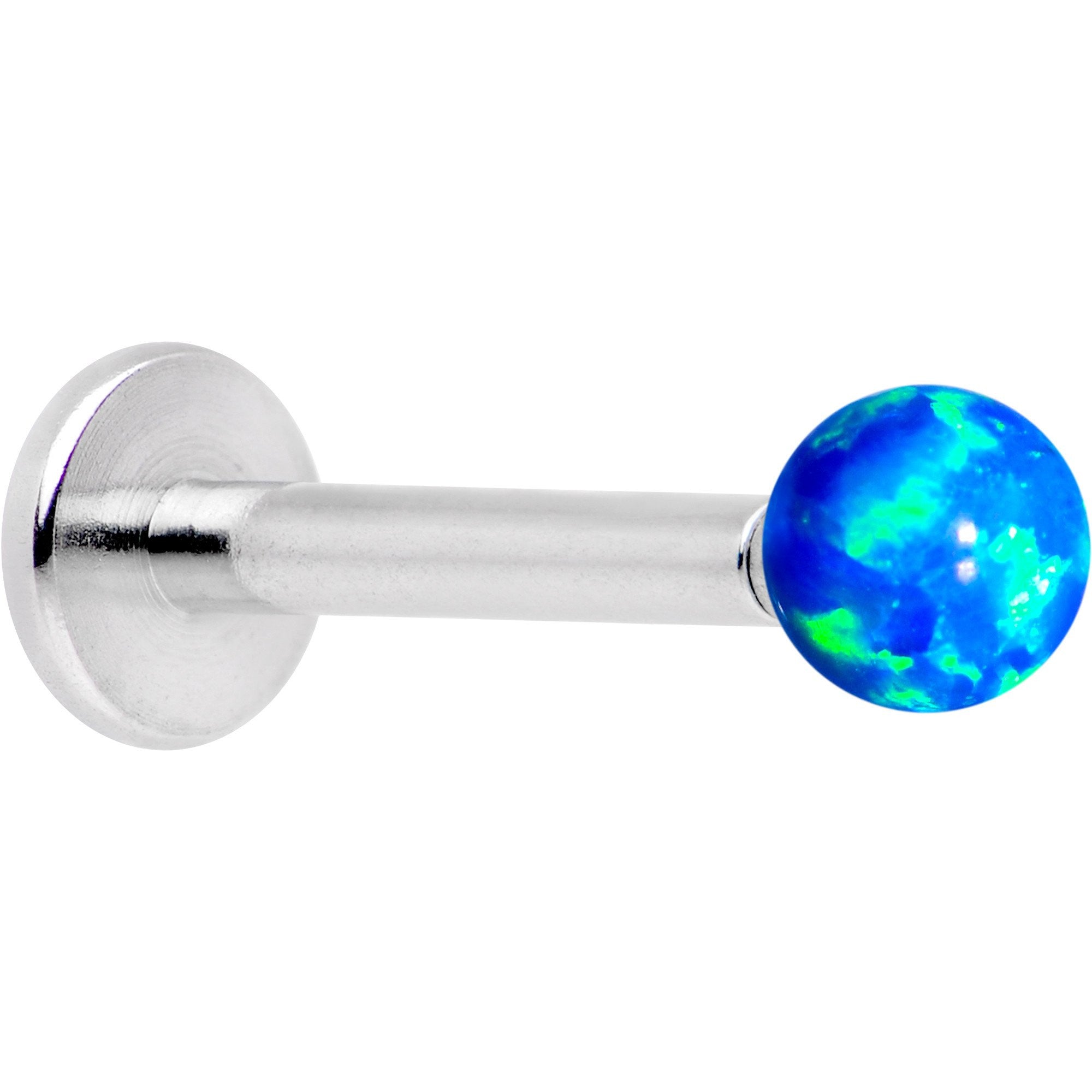 5/16 Blue Faux Opal 3mm Ball Internally Threaded Labret Monroe