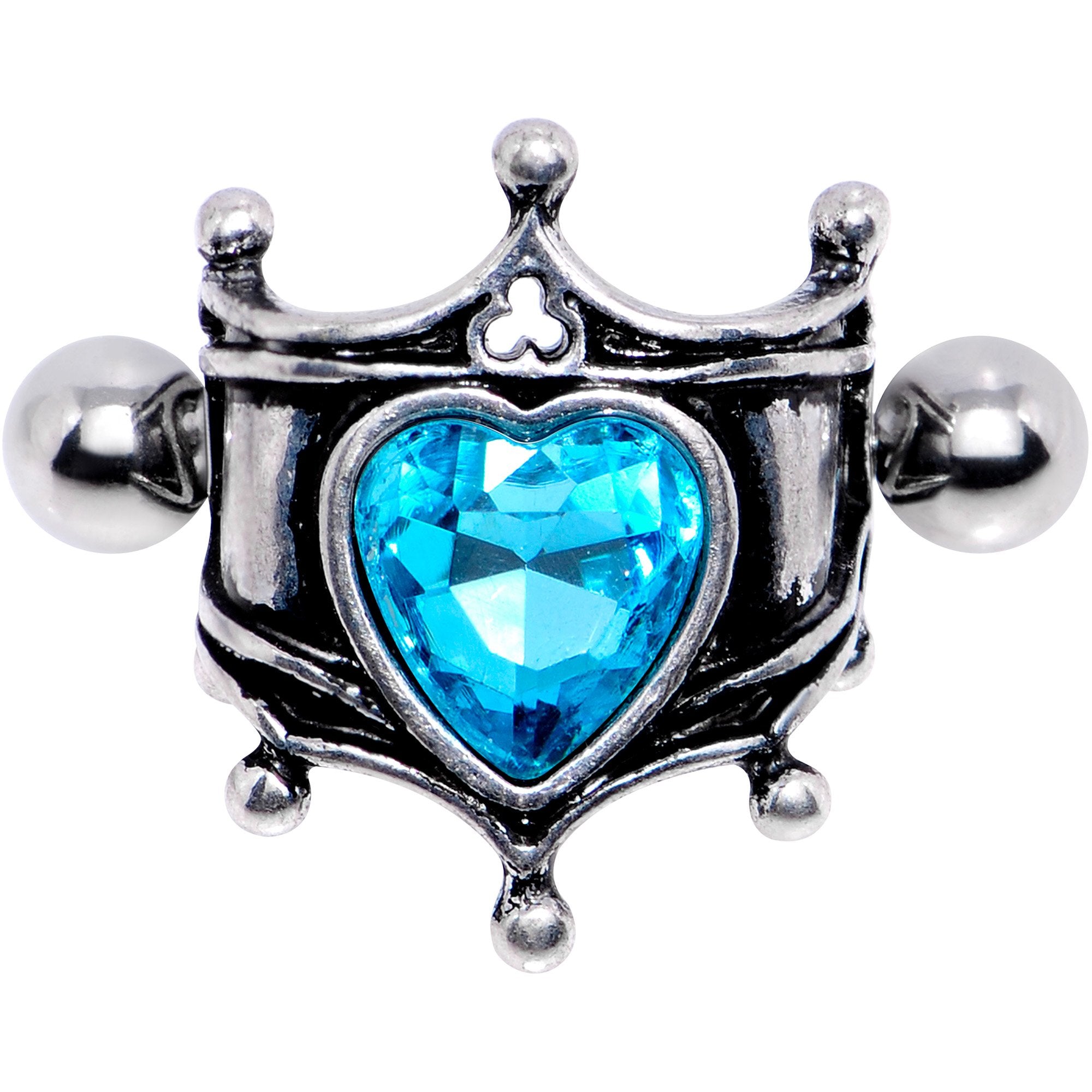 16 Gauge 1/2 Aqua Gem Queen of Hearts Cuff Cartilage Earring